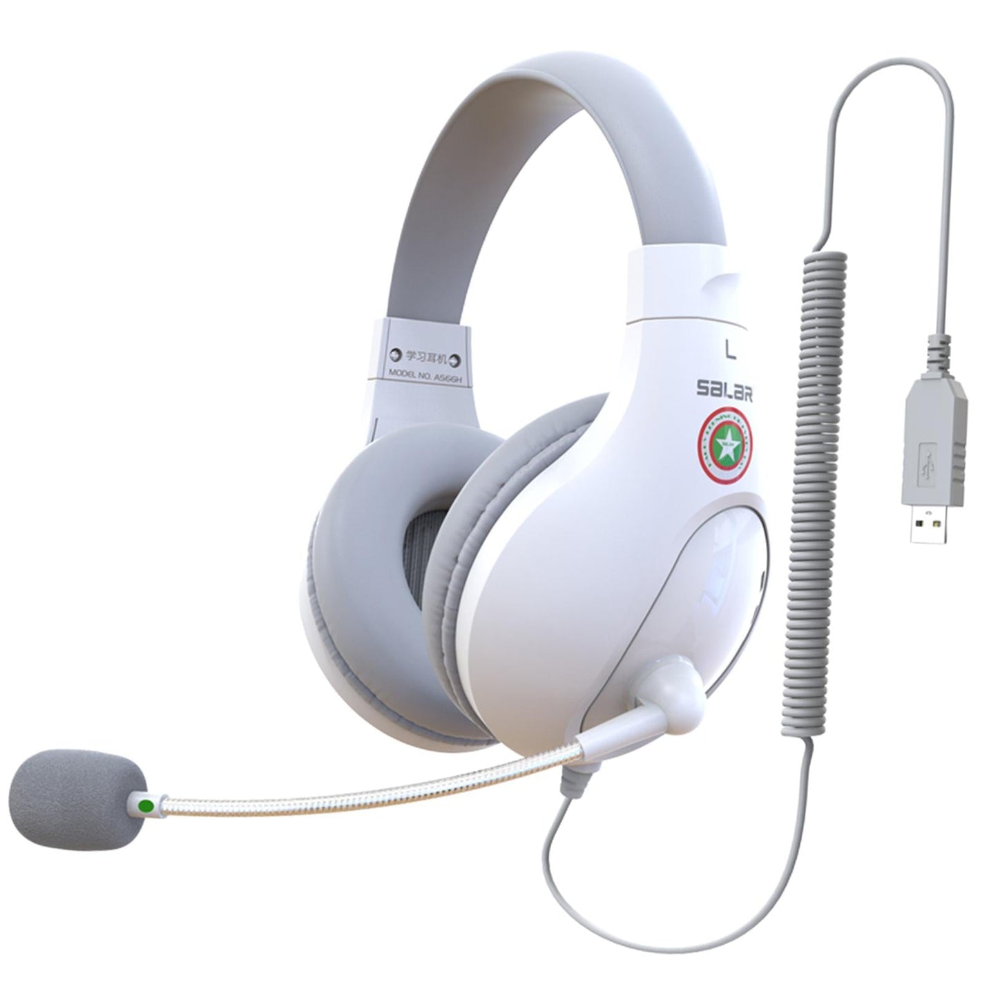 Student Headphones with Micophone Adjustable Comfortable Headset for School A566H White USB