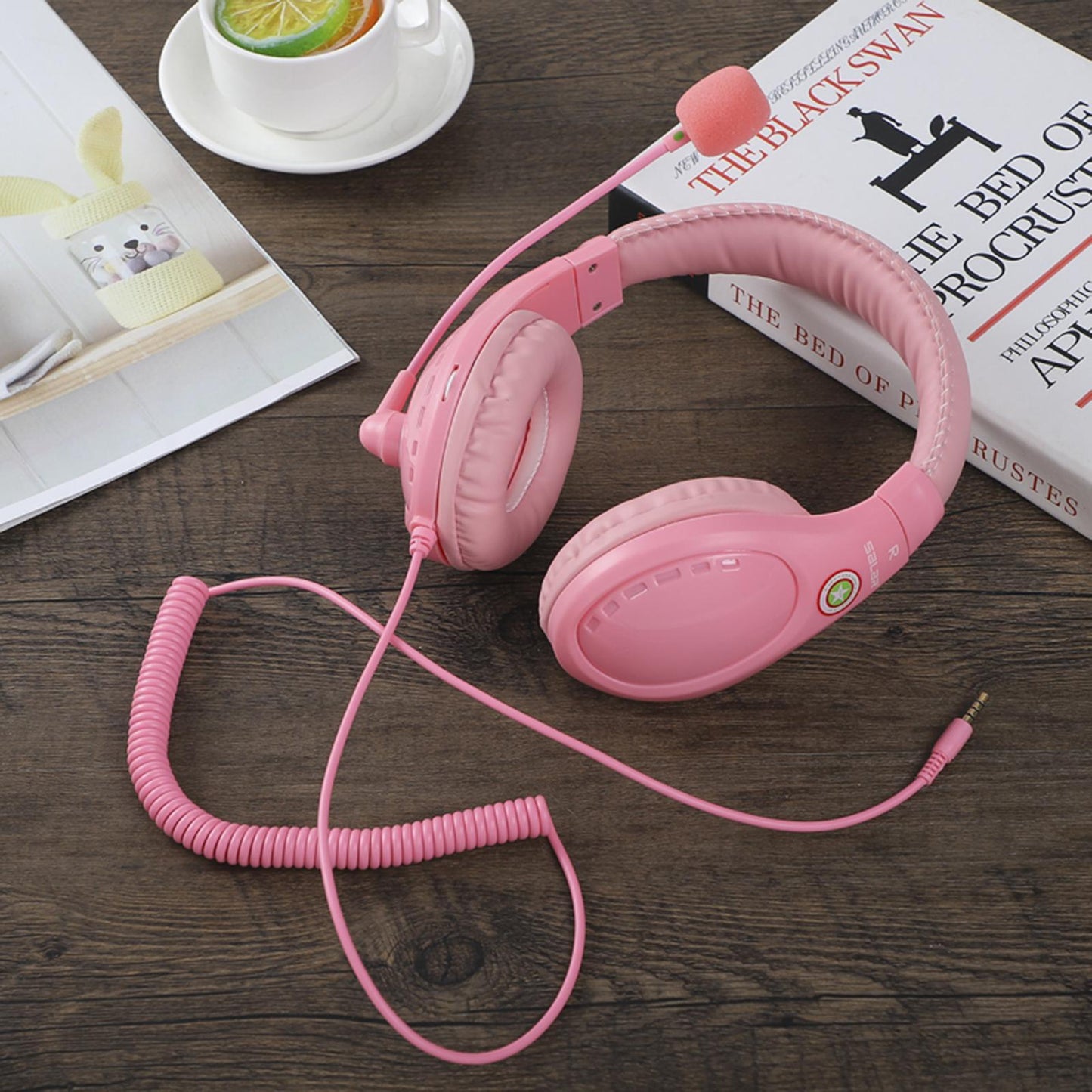 Student Headphones with Micophone Adjustable Comfortable Headset for School A566E Pink