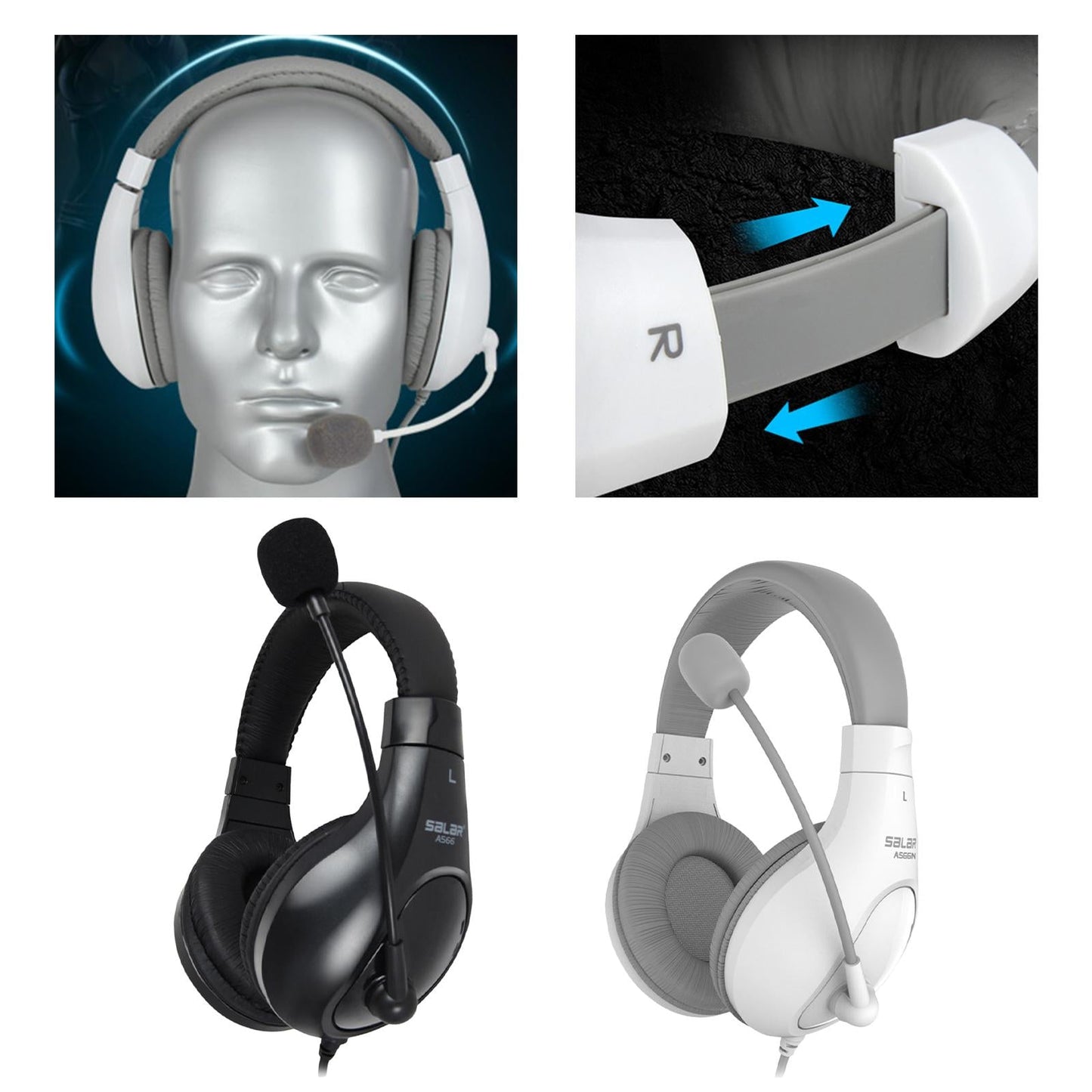 On-Ear Headphones with Mic with 2.0m Cord for Tablet Recording MP3 White