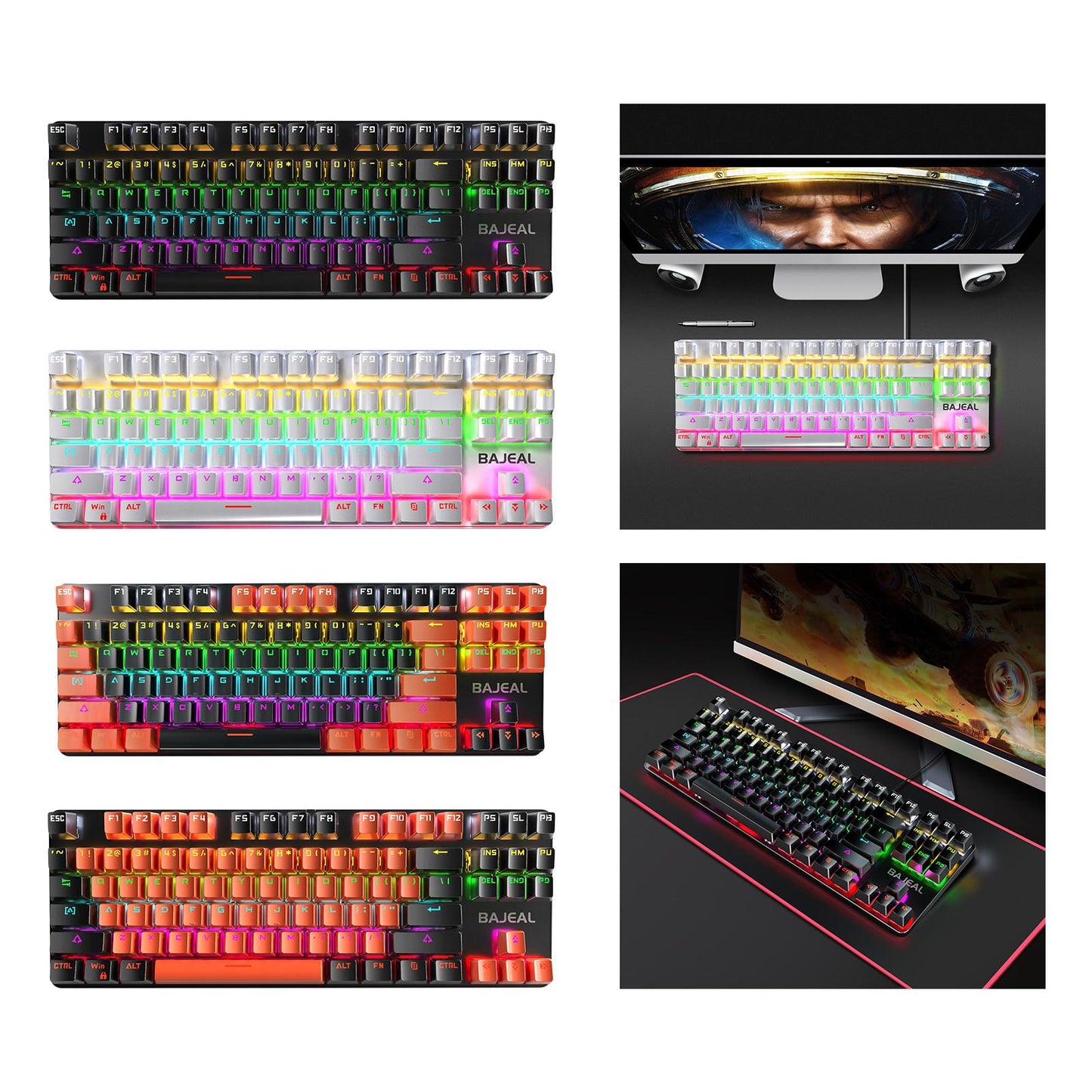 Gaming Mini Compact 87 Keys Wired Mechanical Keyboard LED USB for Gamer Black