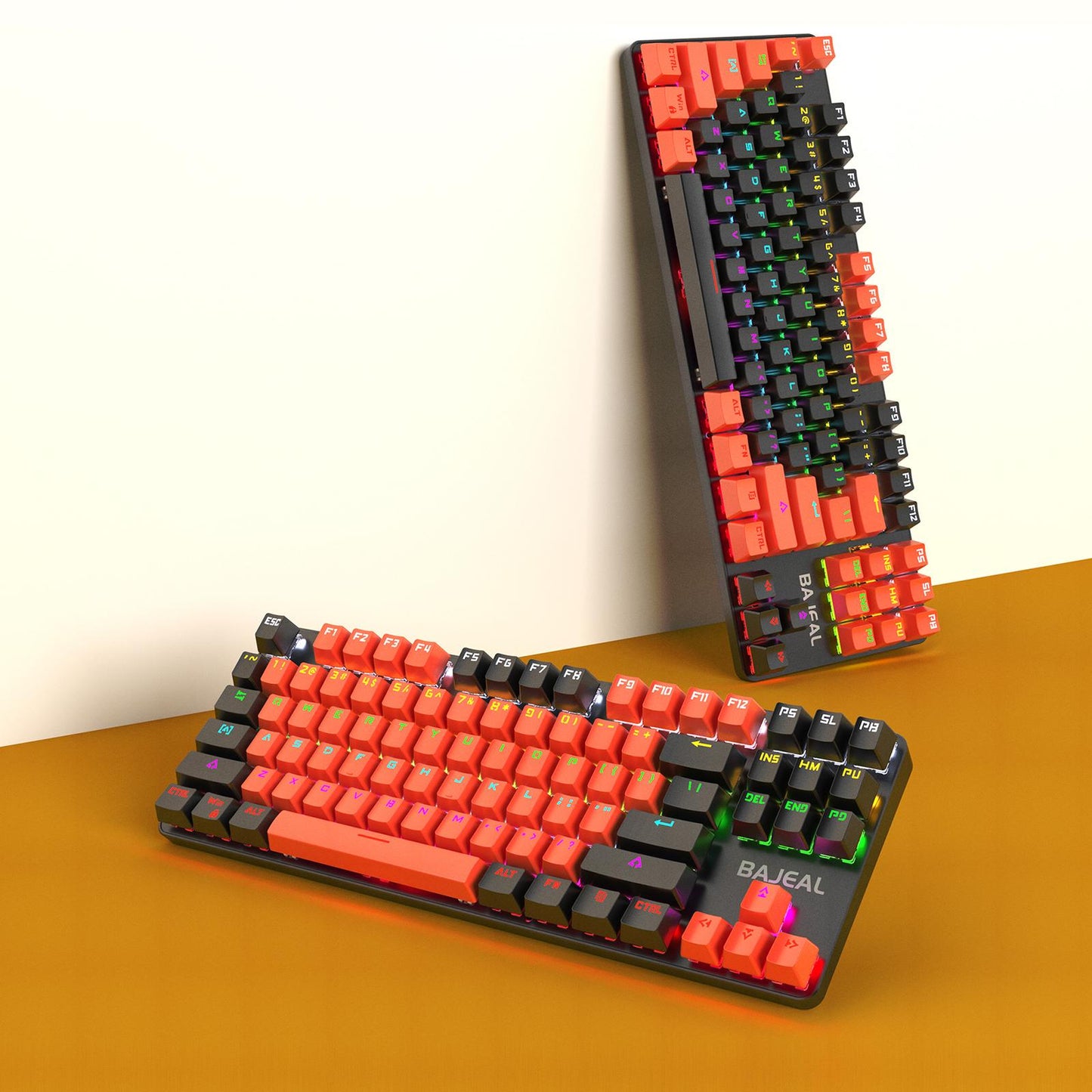 Gaming Mini Compact 87 Keys Wired Mechanical Keyboard LED USB for Gamer Black Orange 1