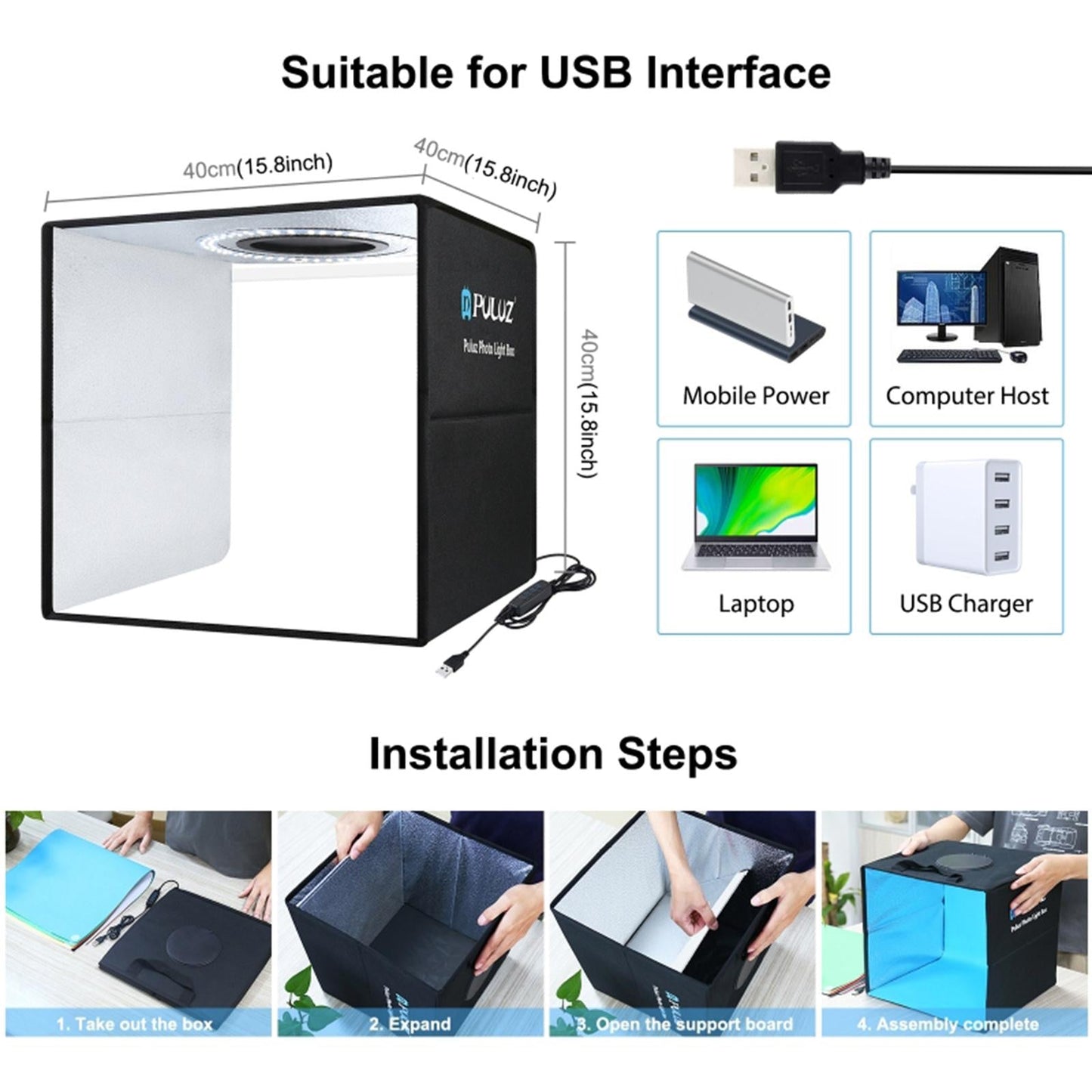 6 Backgrounds Mini LED Light Box Photography Photo Studio Backdrop Lighting