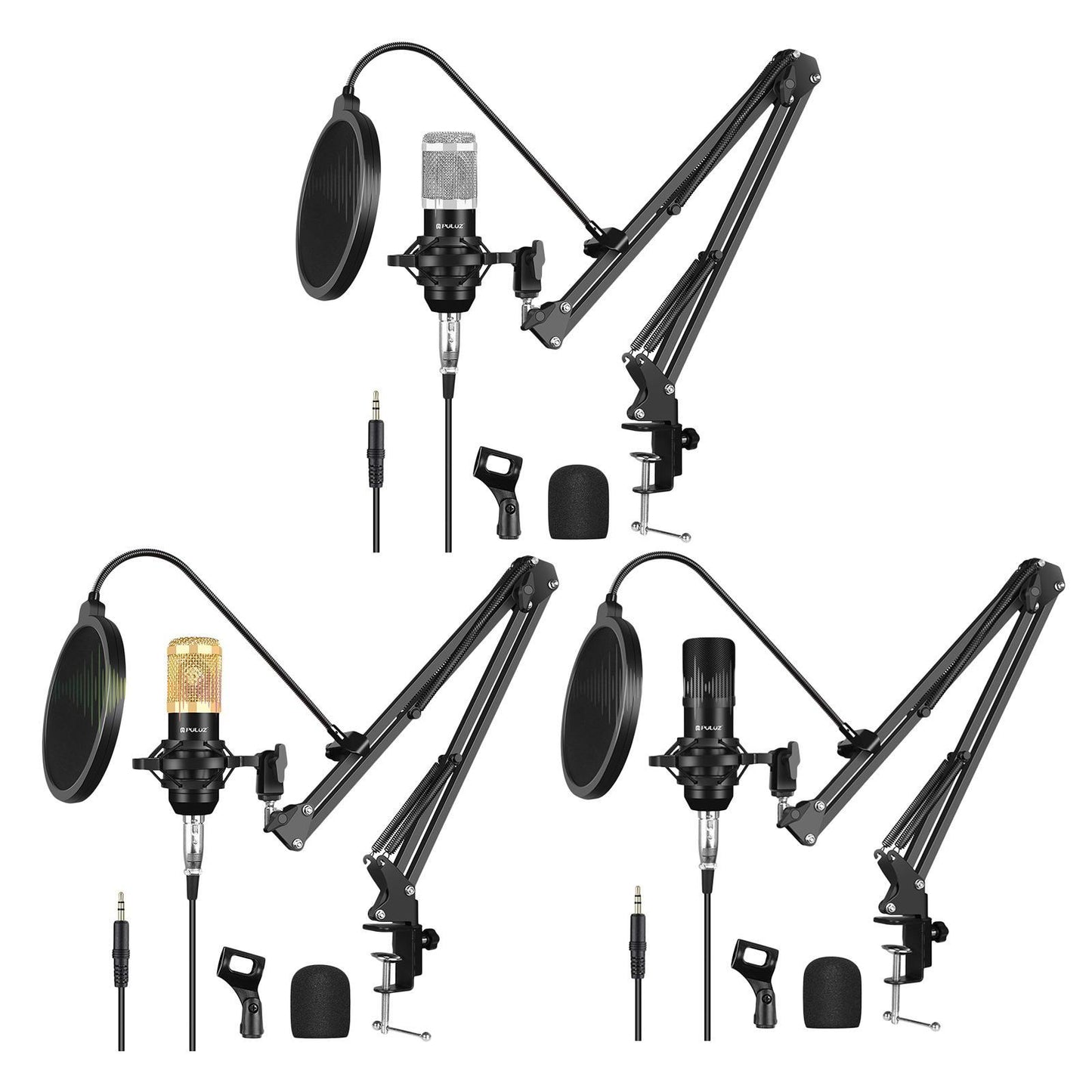 Condenser Microphone Kit Studio Suspension Boom Scissor Arm Stands Gold