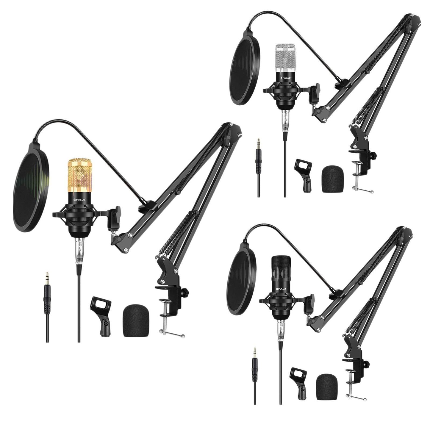 Condenser Microphone Kit Studio Suspension Boom Scissor Arm Stands Gold