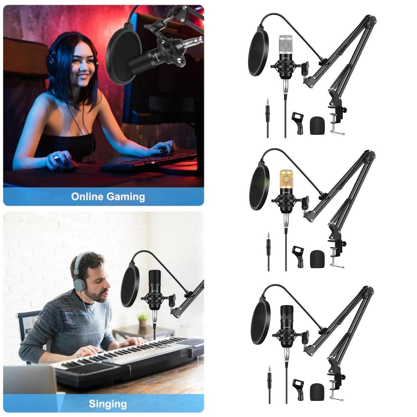 Condenser Microphone Kit Studio Suspension Boom Scissor Arm Stands Gold