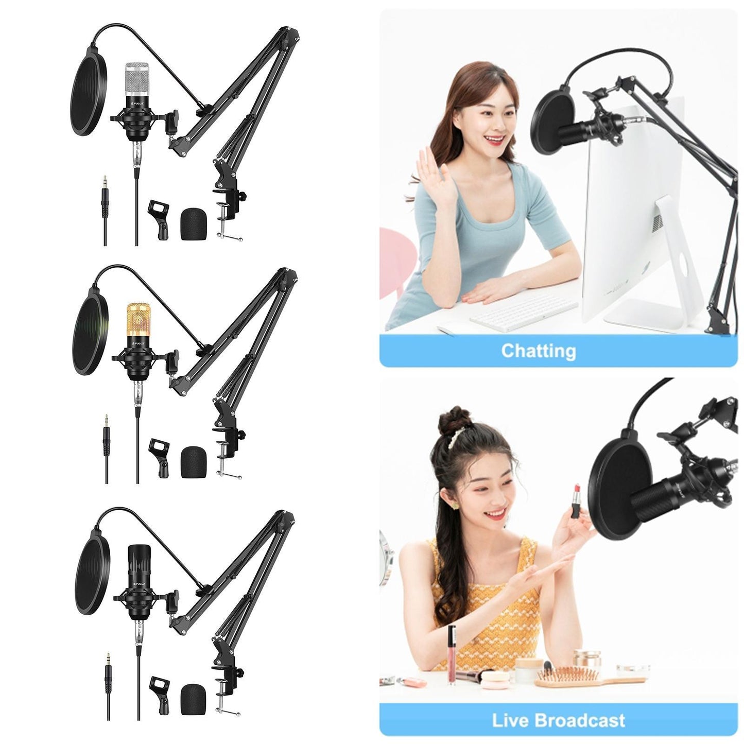 Condenser Microphone Kit Studio Suspension Boom Scissor Arm Stands Gold