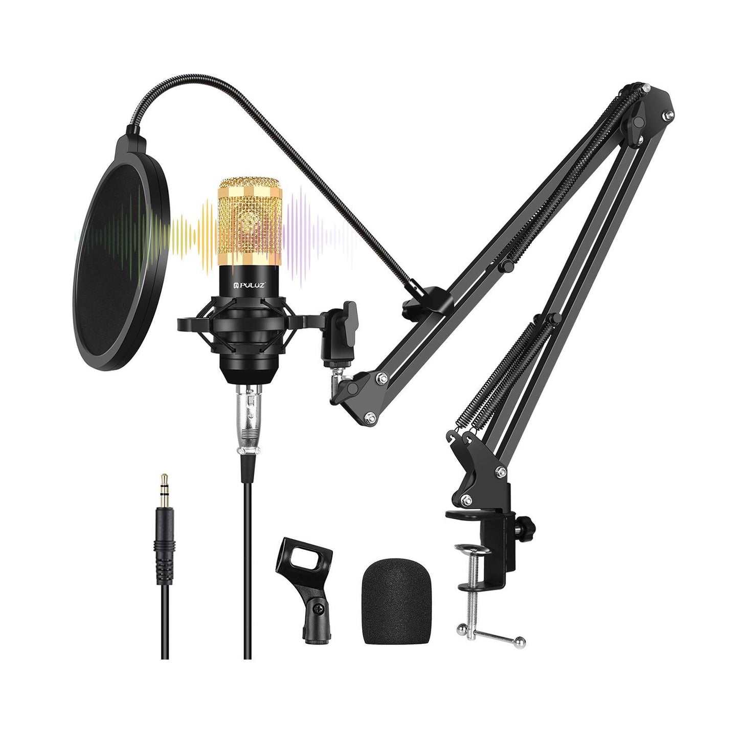 Condenser Microphone Kit Studio Suspension Boom Scissor Arm Stands Gold