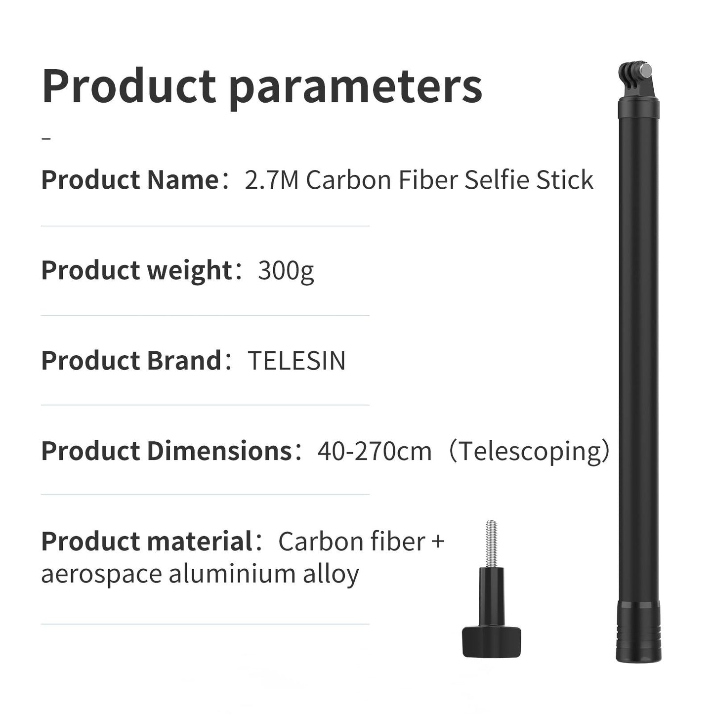 Carbon Fiber Pole Monopod Lightweight Handheld Selfie Stick Adjustable