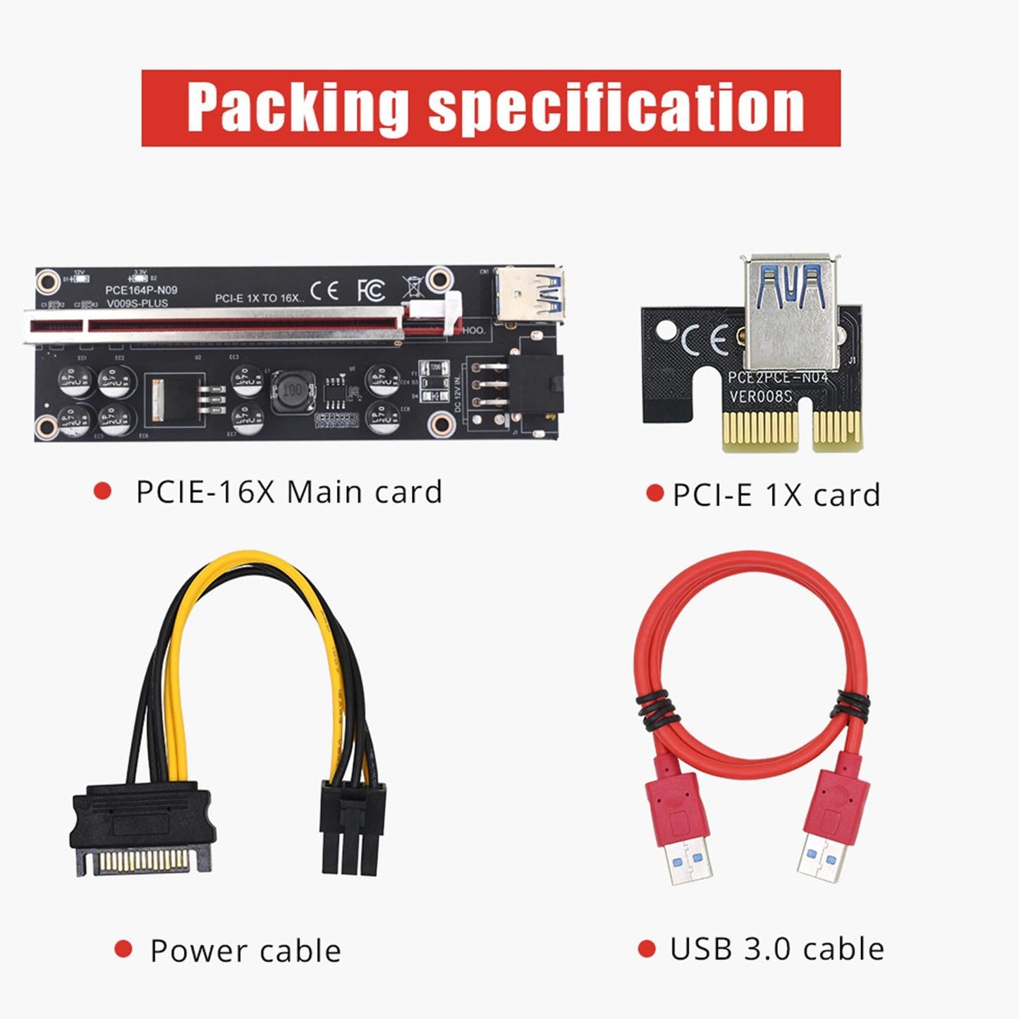 PCI-E Riser Card PCIe 1X to 16X USB3.0 Cable for GPU Mining Three interfaces