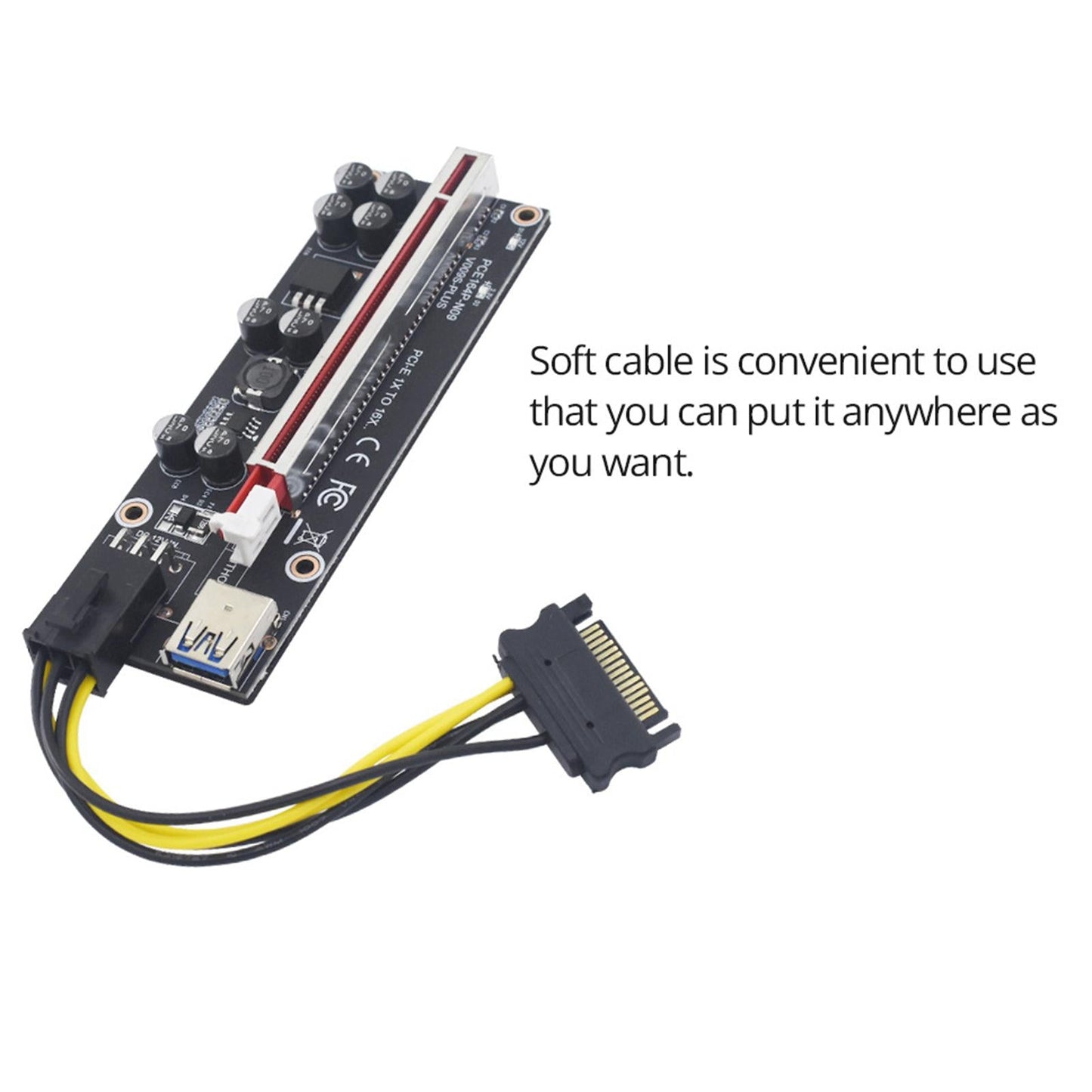 PCI-E Riser Card PCIe 1X to 16X USB3.0 Cable for GPU Mining Three interfaces