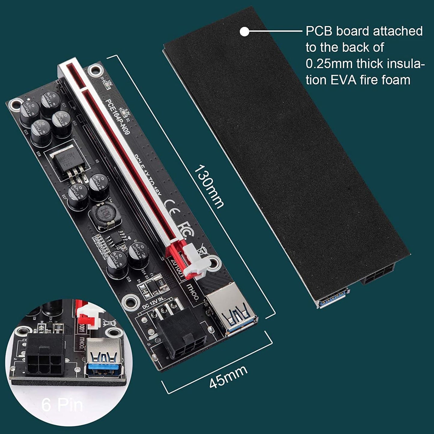 PCI-E Riser Card PCIe 1X to 16X USB3.0 Cable for GPU Mining Three interfaces