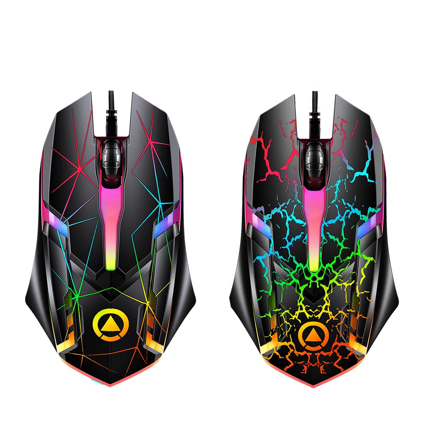 Wired Gaming Mouse Optical Sensor 7 Colors Lights for Laptop Crack Pattern