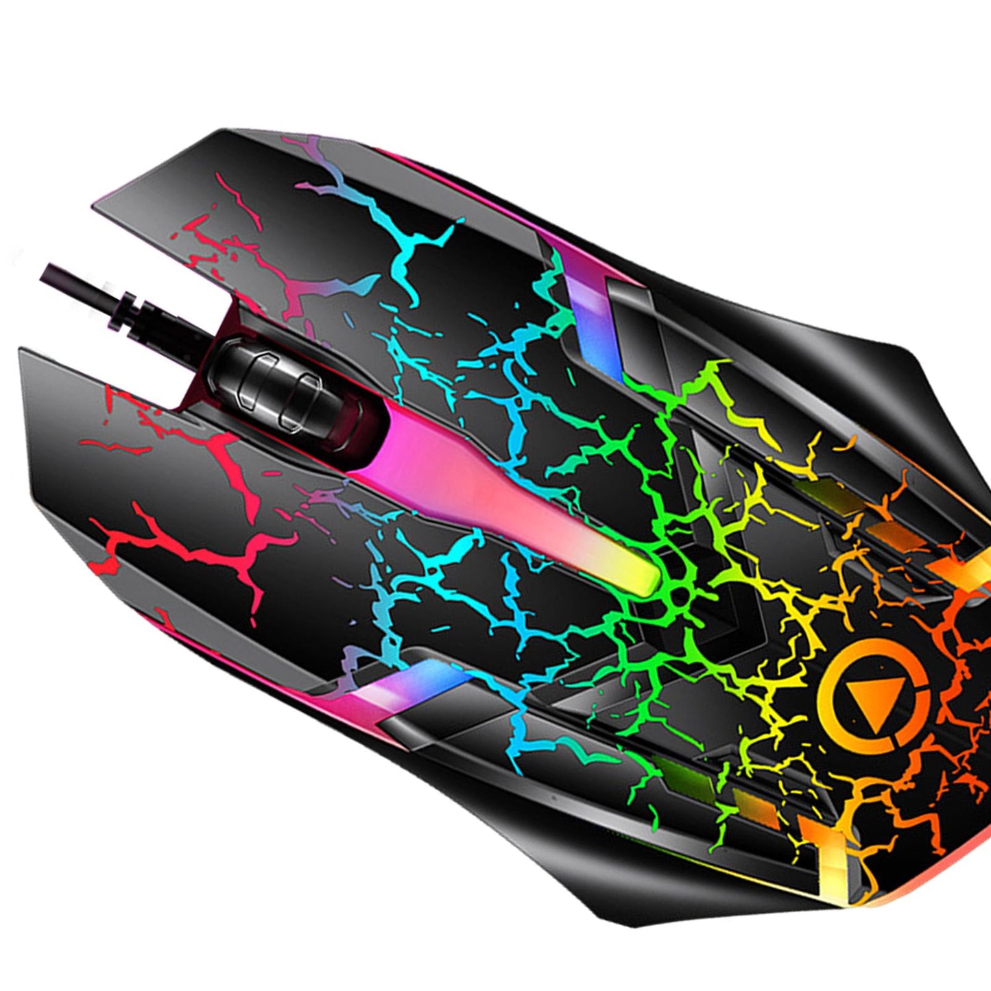 Wired Gaming Mouse Optical Sensor 7 Colors Lights for Laptop Crack Pattern