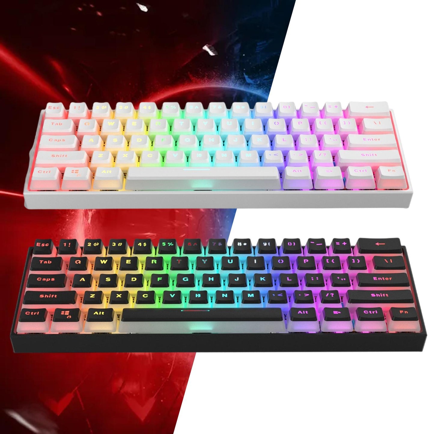 60% GK61 Mechanical Gaming Keyboard 61 Keys LED Backlit Wired for PC black