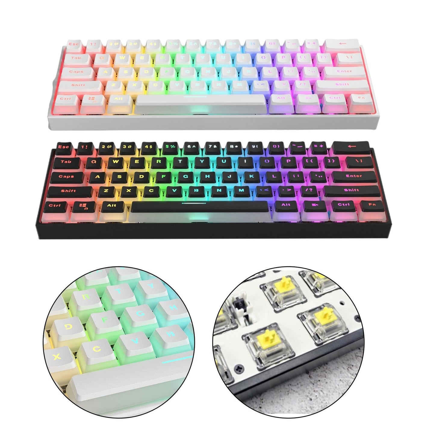 60% GK61 Mechanical Gaming Keyboard 61 Keys LED Backlit Wired for PC black