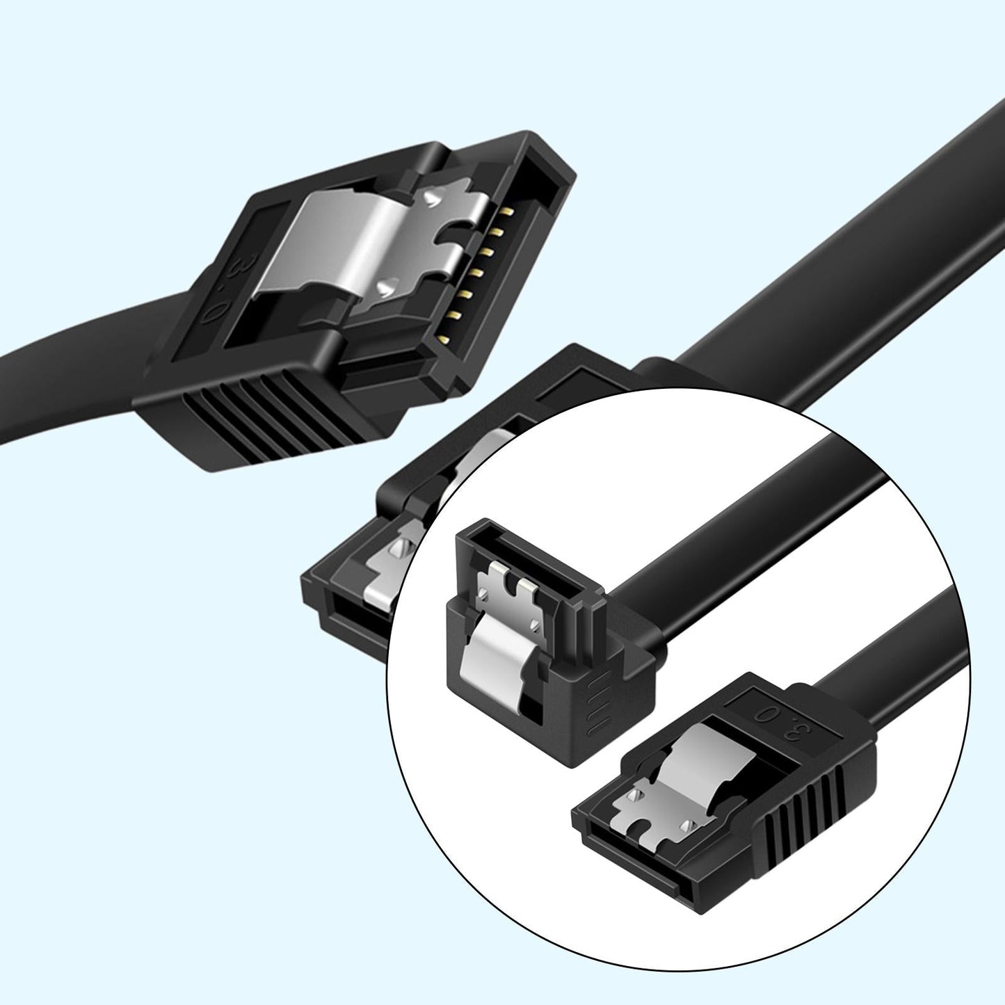 SATA Cable III 3.0 Flat Data Cable 100cm for HDD SDD Black Elbow