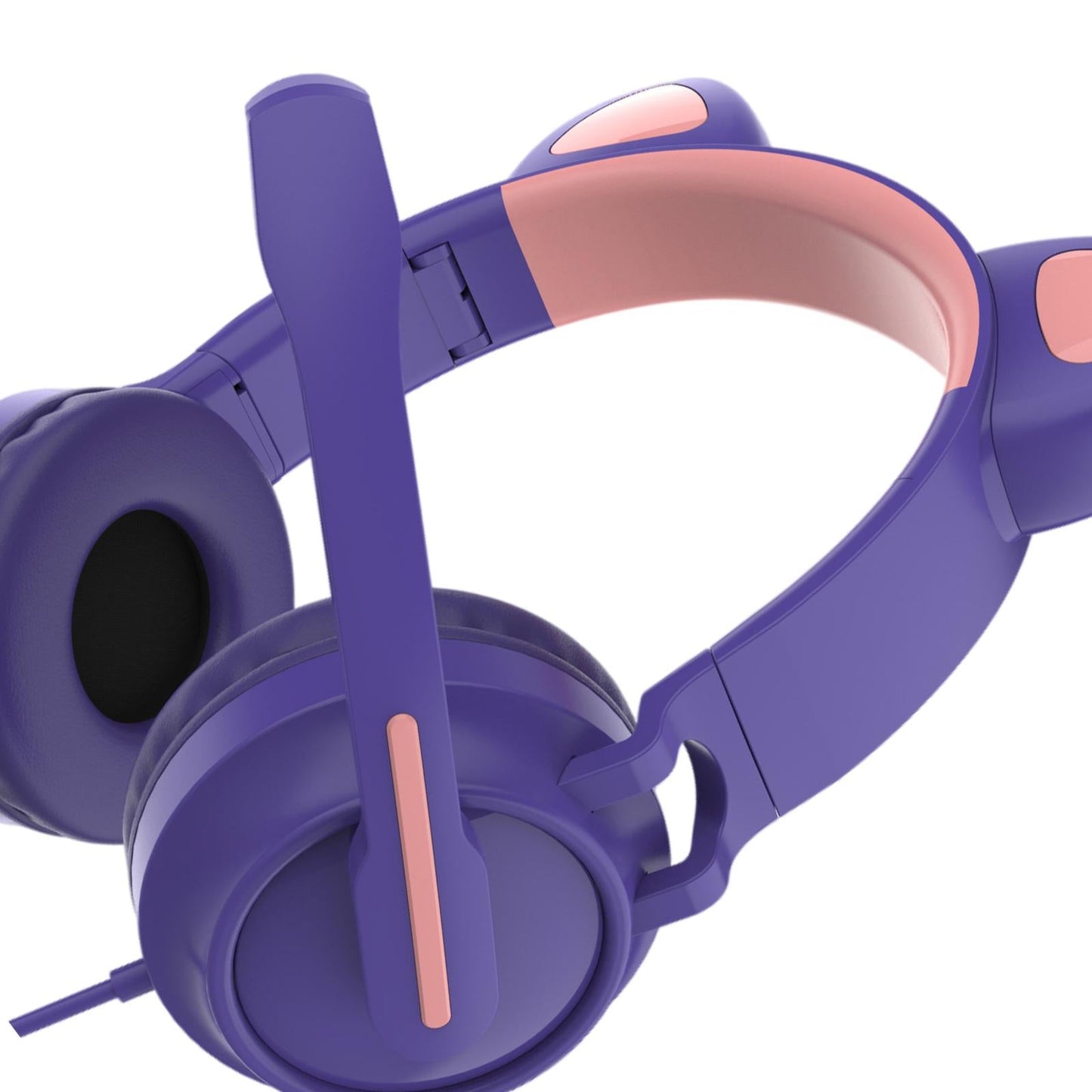 LED Cat EarHeadphonesWired Foldable Over Ear Headset Cute Girl Kid Purple