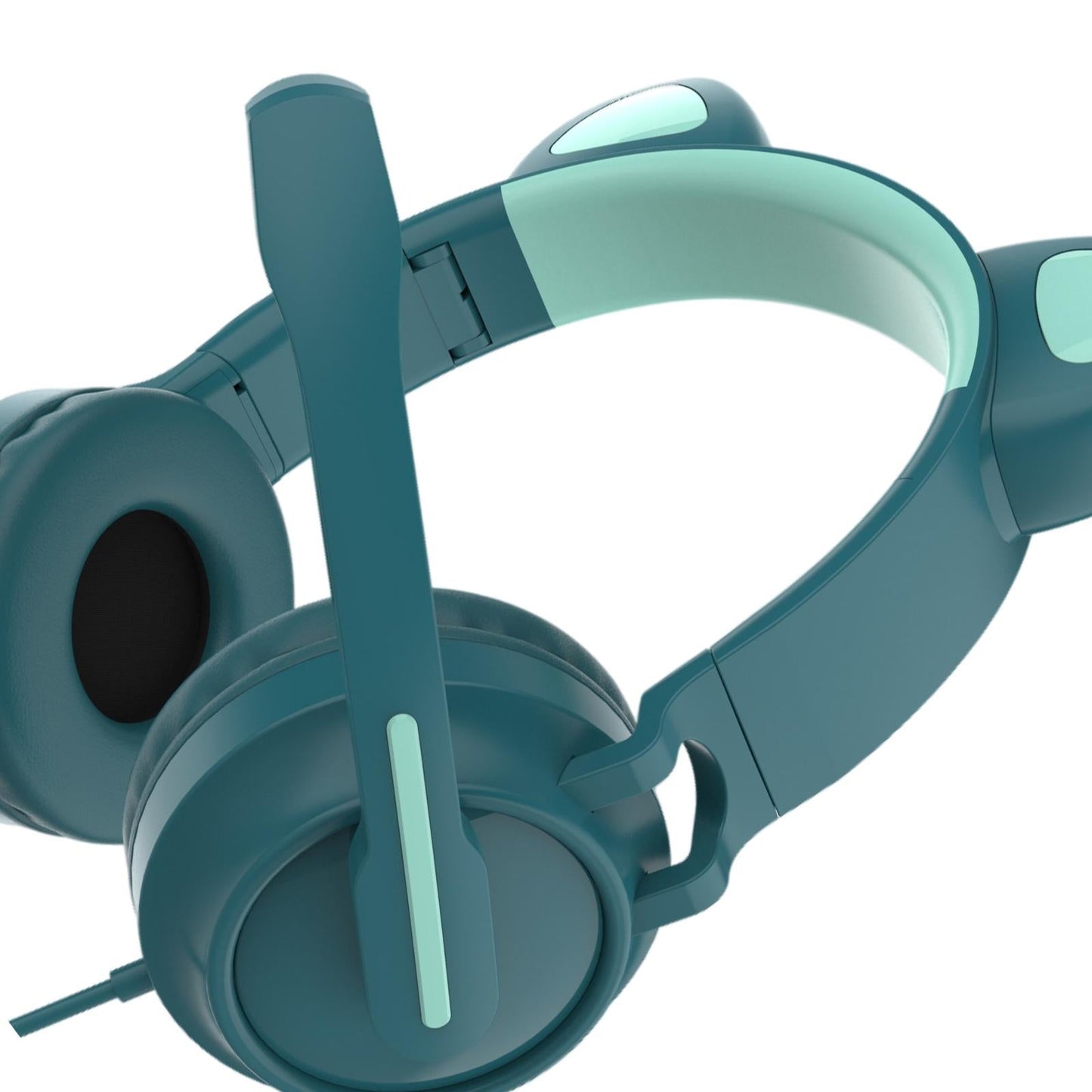 LED Cat EarHeadphonesWired Foldable Over Ear Headset Cute Girl Kid Green