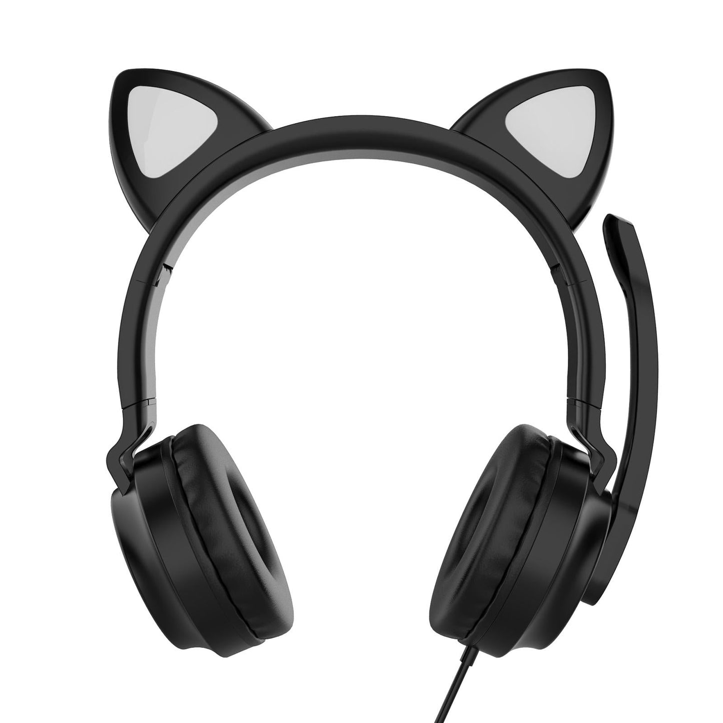 LED Cat EarHeadphonesWired Foldable Over Ear Headset Cute Girl Kid Black