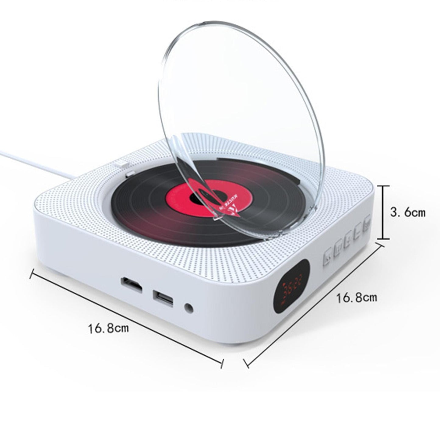 Portable Wall Mounted CD Player with Dust Cover for Prenatal Education white