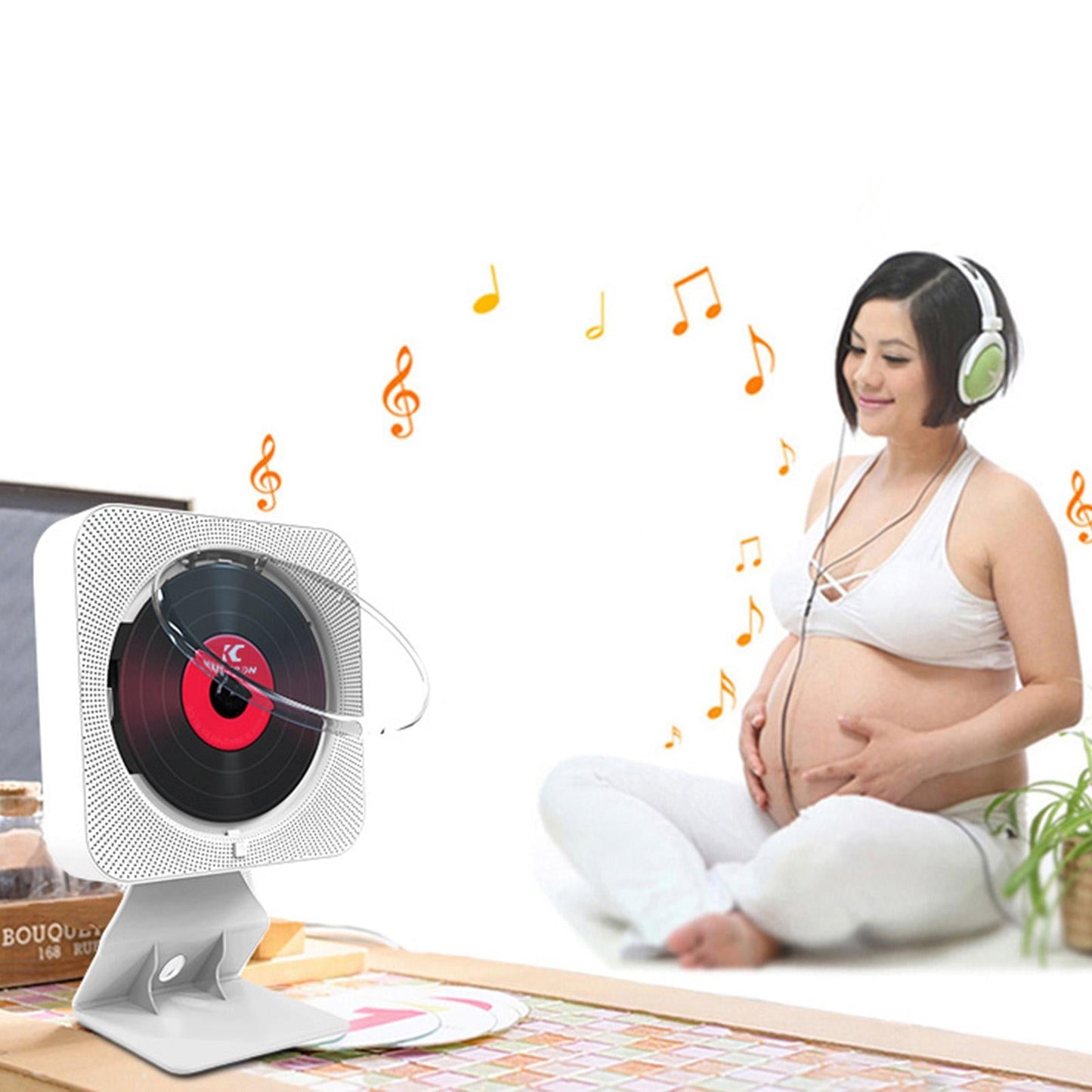 Portable Wall Mounted CD Player with Dust Cover for Prenatal Education white