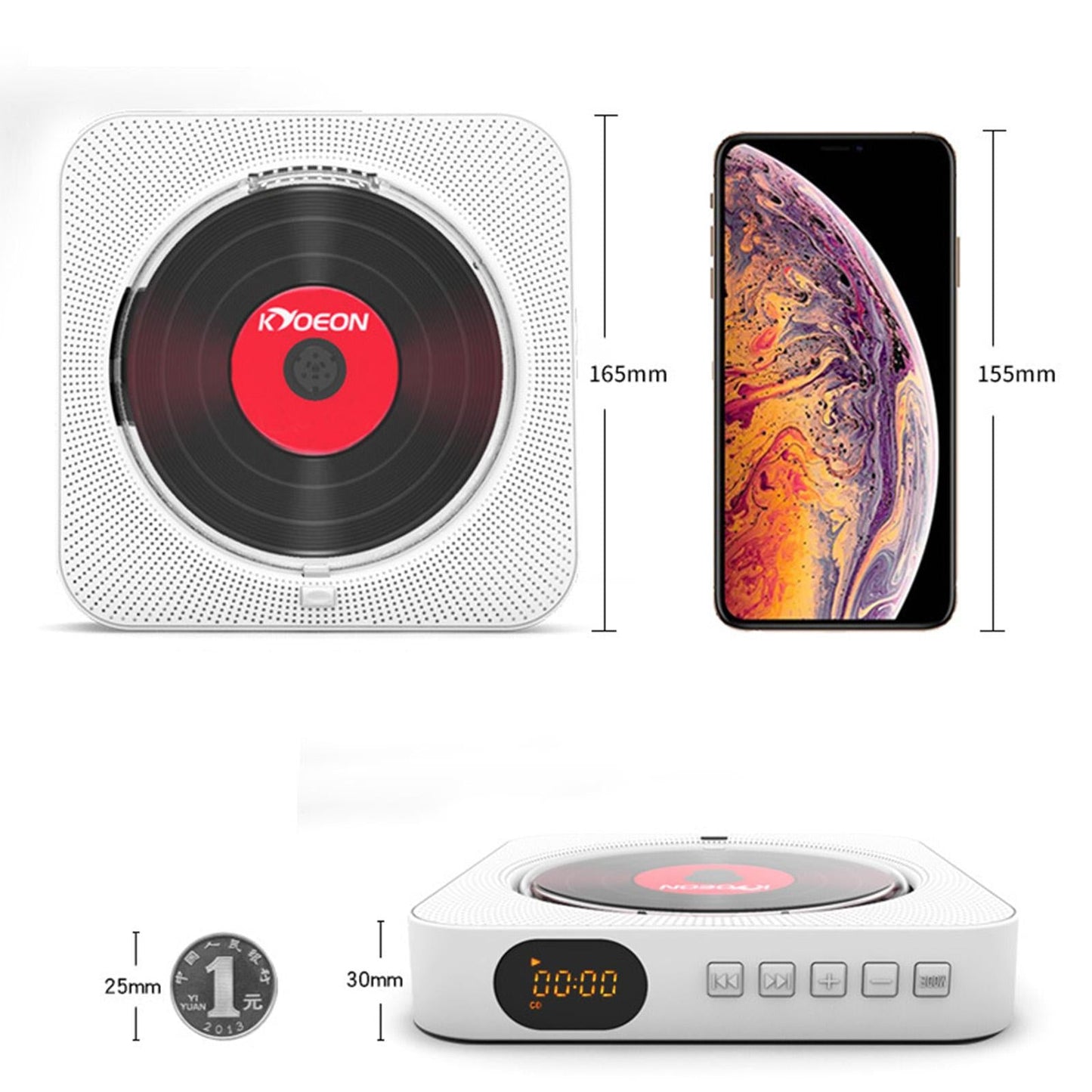 Portable Wall Mounted CD Player with Dust Cover for Prenatal Education white