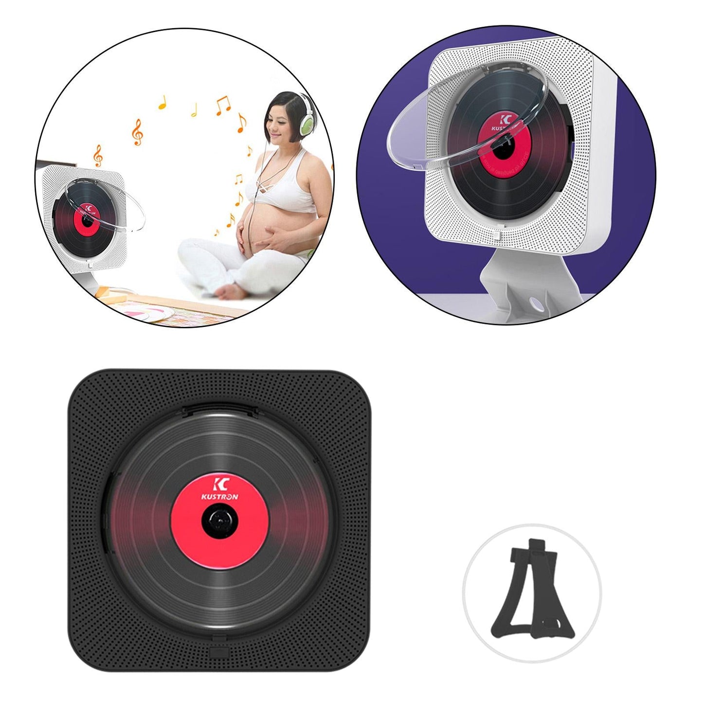 Portable Wall Mounted CD Player with Dust Cover for Prenatal Education black