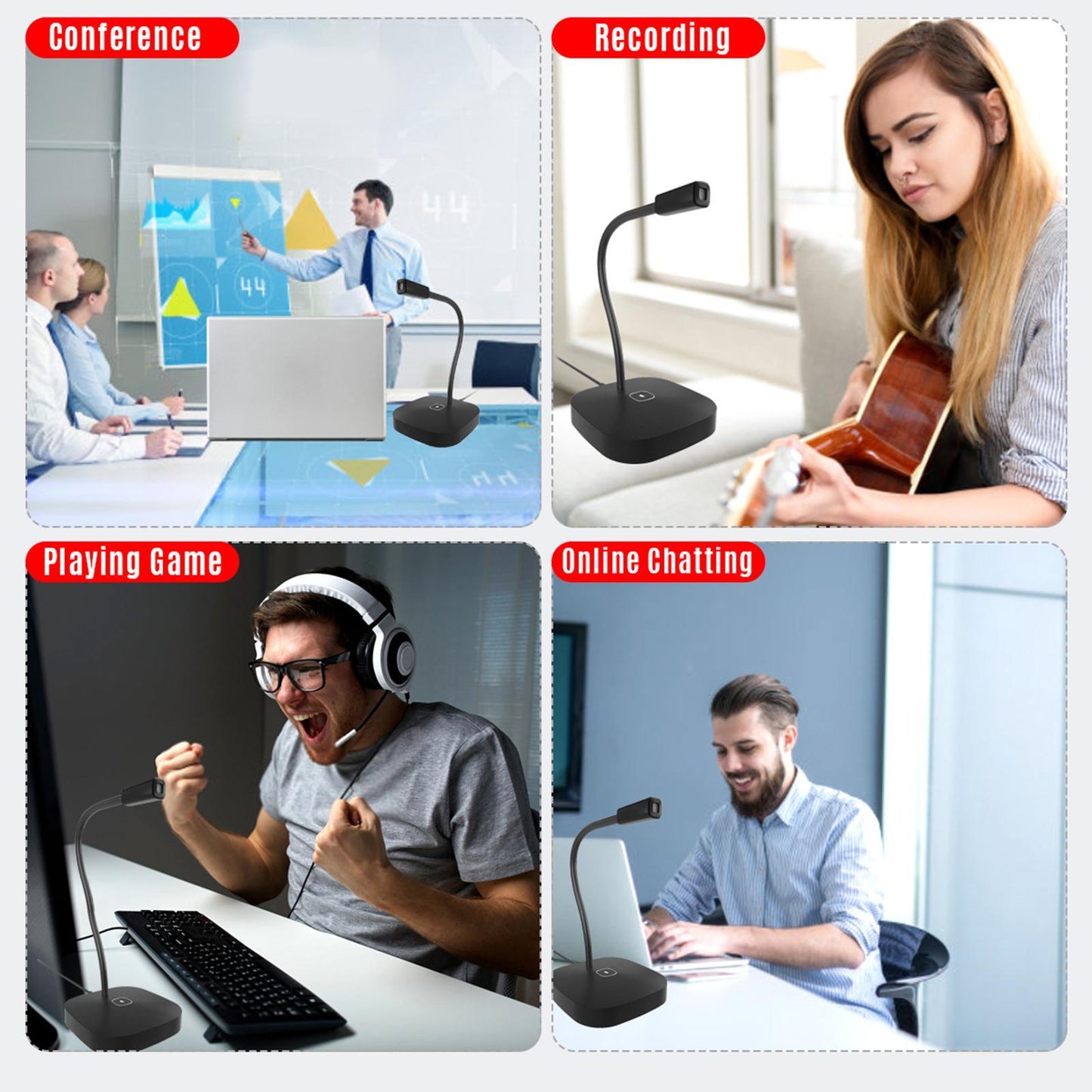 USB Desktop Computer Microphone Plug & Play for Gaming Dictation White
