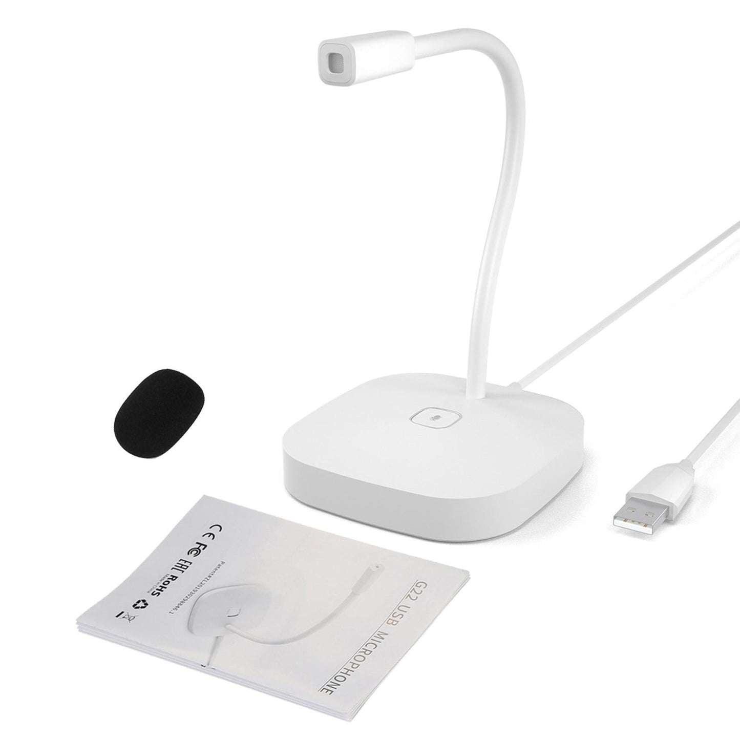 USB Desktop Computer Microphone Plug & Play for Gaming Dictation White