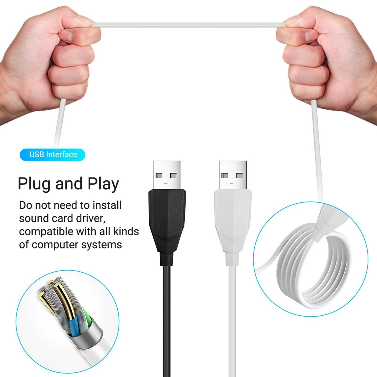 USB Desktop Computer Microphone Plug & Play for Gaming Dictation White