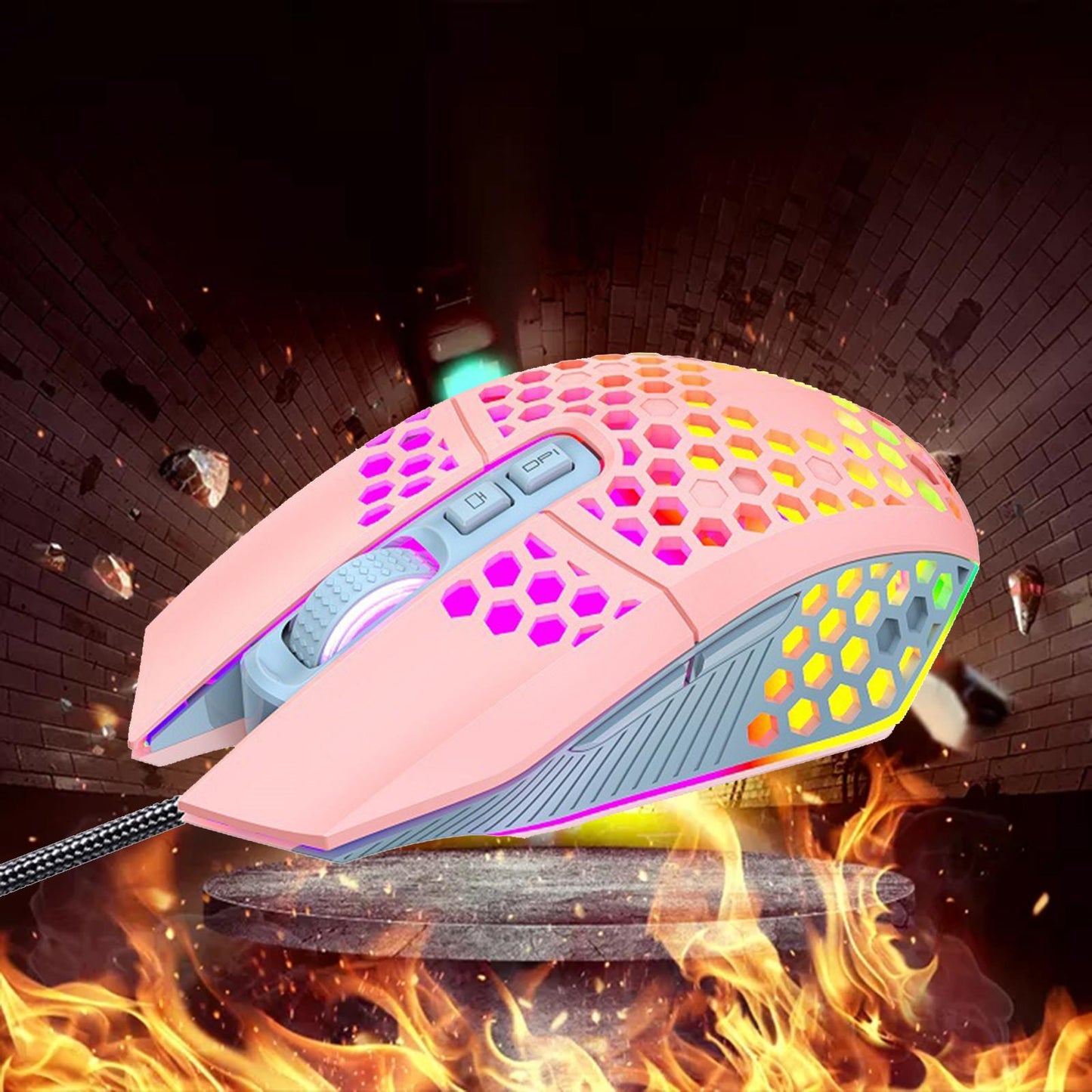 Universal Comfortable Wired Gaming Mouse Optical Sensor RGB for PC Pink