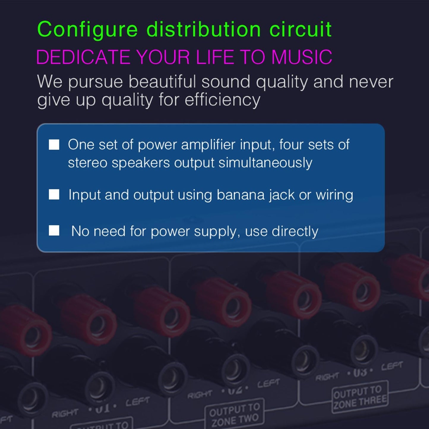 1 In 4 Out Amplifier Distributor Sound Signal Distribution Panel Black