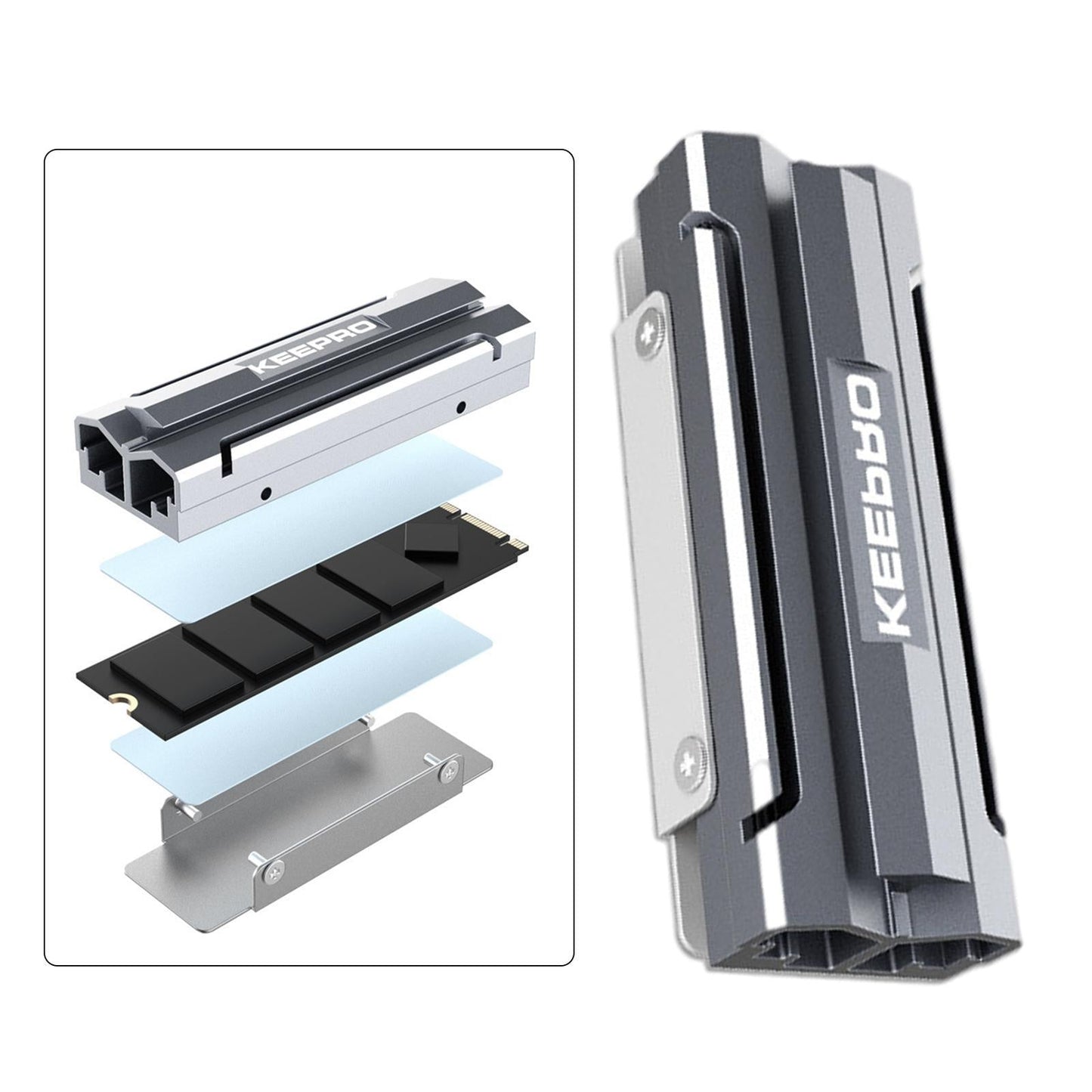Heatsinks Thermal Pads Double-Sided Design for M.2 2280 SSD Silver gray