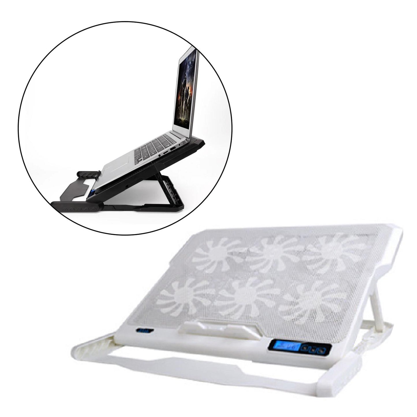 Laptop Cooling pad Notebook Cooler Stand USB 1-5 Fans LED Fit 11~17" White
