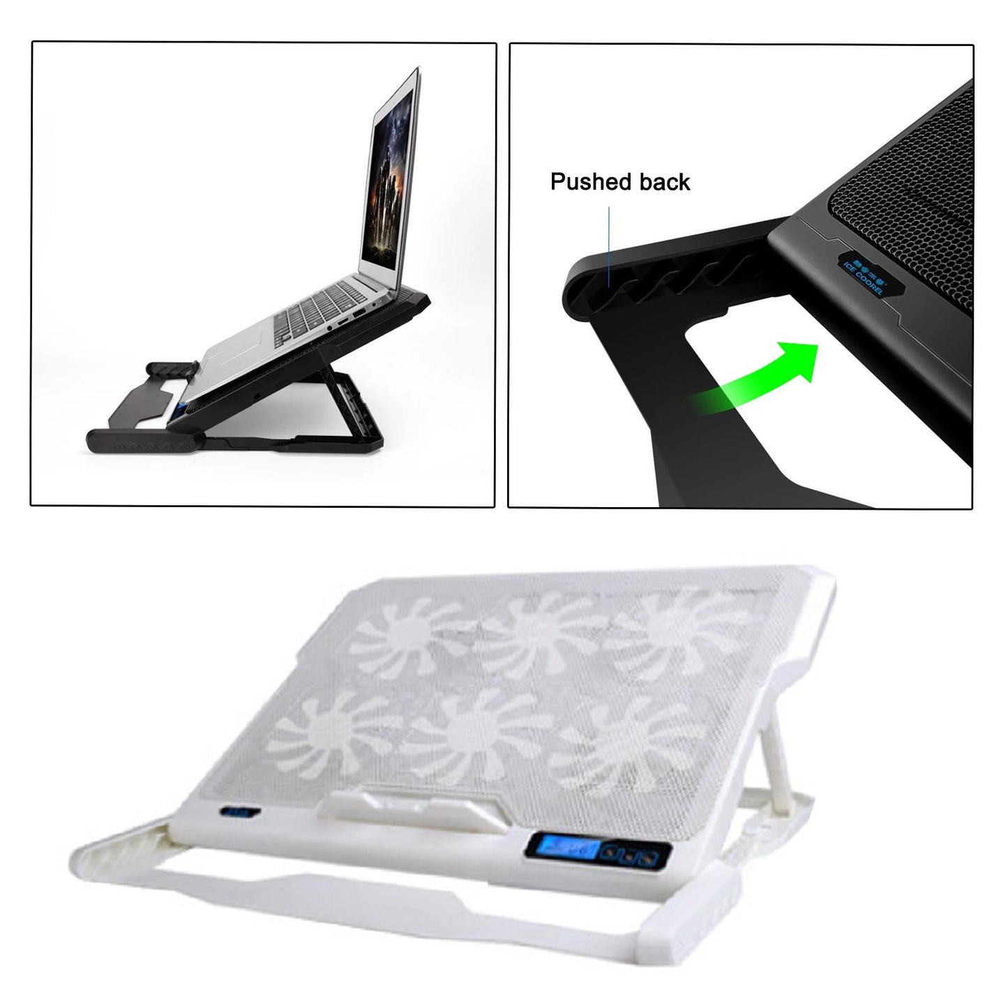 Laptop Cooling pad Notebook Cooler Stand USB 1-5 Fans LED Fit 11~17" White