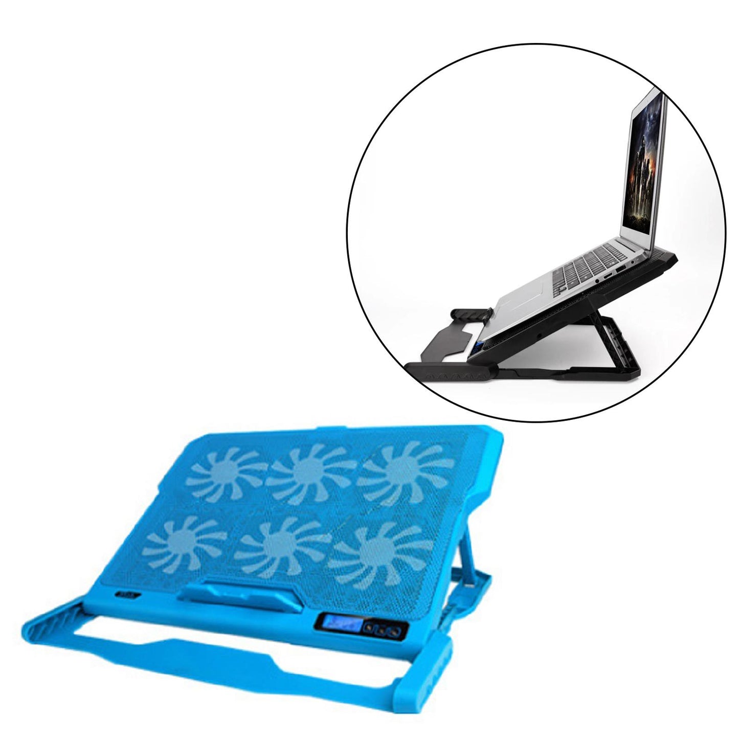 Laptop Cooling pad Notebook Cooler Stand USB 1-5 Fans LED Fit 11~17" Blue