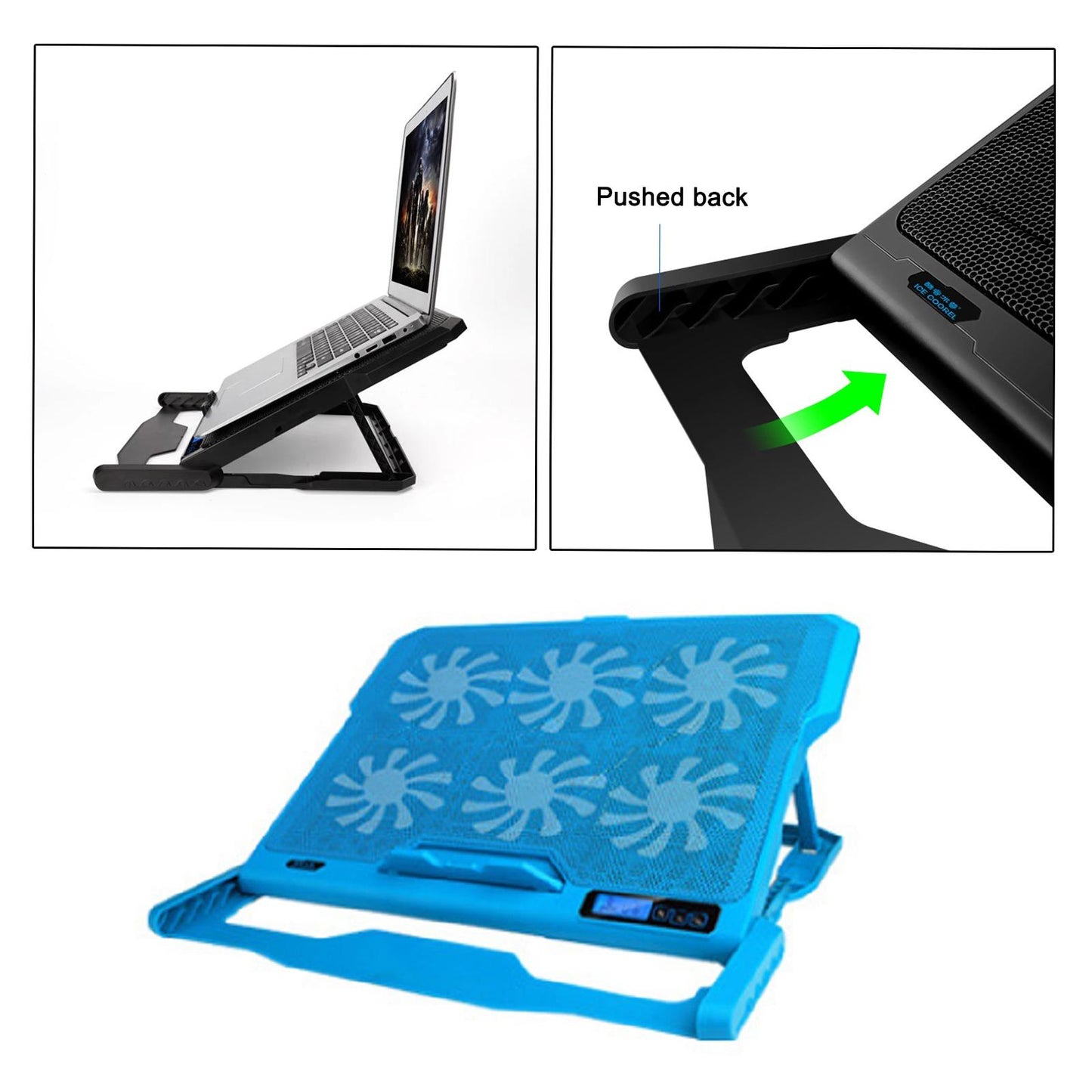 Laptop Cooling pad Notebook Cooler Stand USB 1-5 Fans LED Fit 11~17" Blue