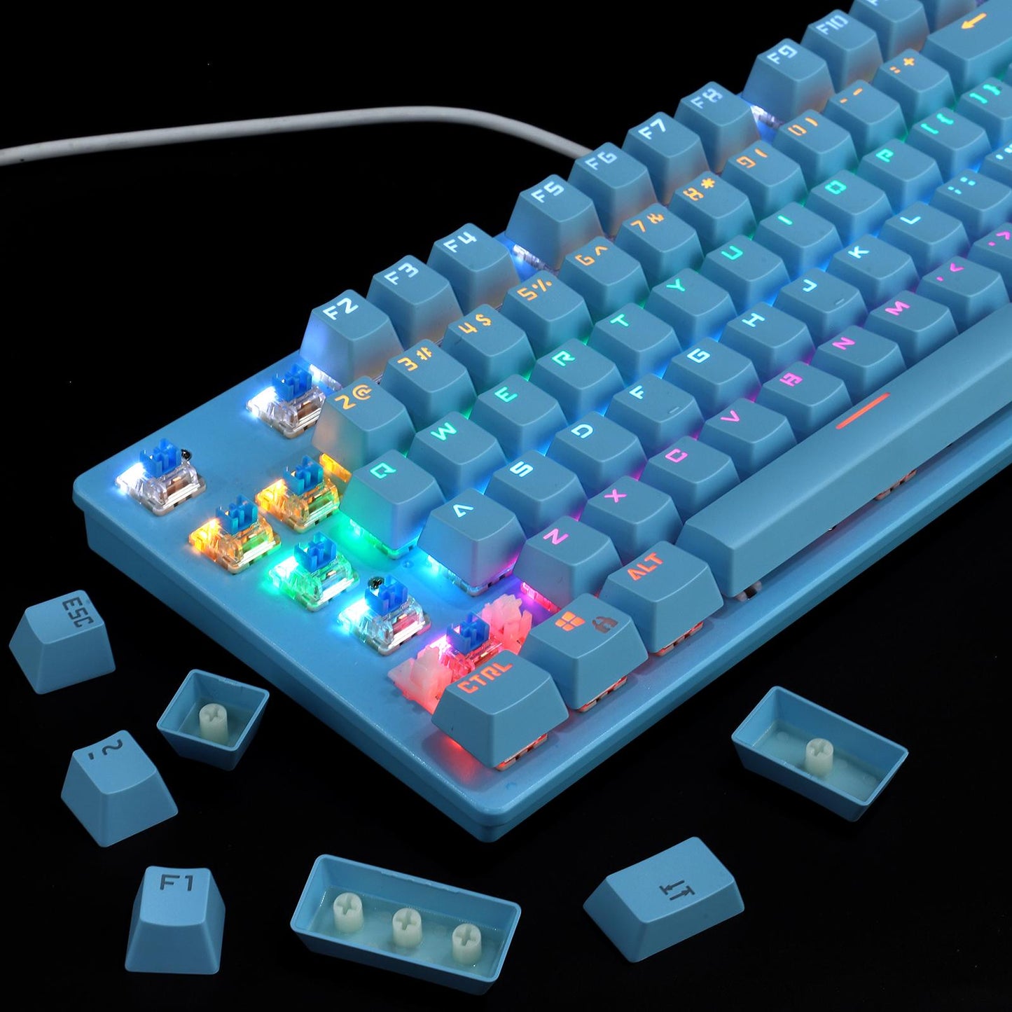Cute 87-Key Backlit Wired Mechanical Keyboard for Windows Gamer PC Blue