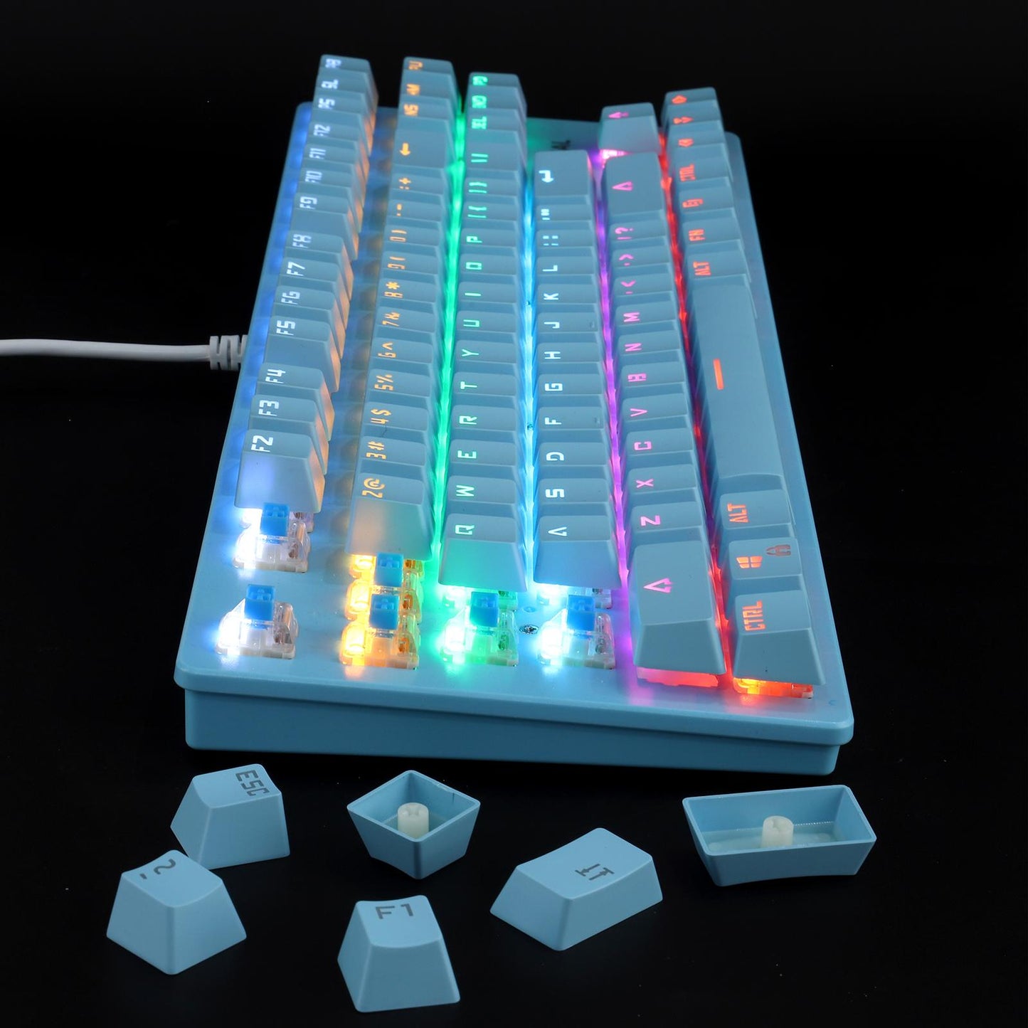 Cute 87-Key Backlit Wired Mechanical Keyboard for Windows Gamer PC Blue