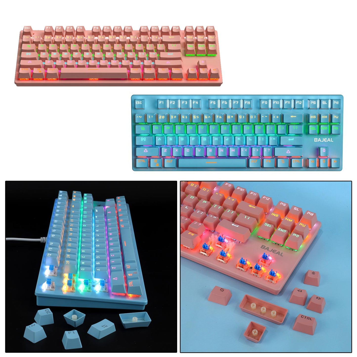 Cute 87-Key Backlit Wired Mechanical Keyboard for Windows Gamer PC Blue