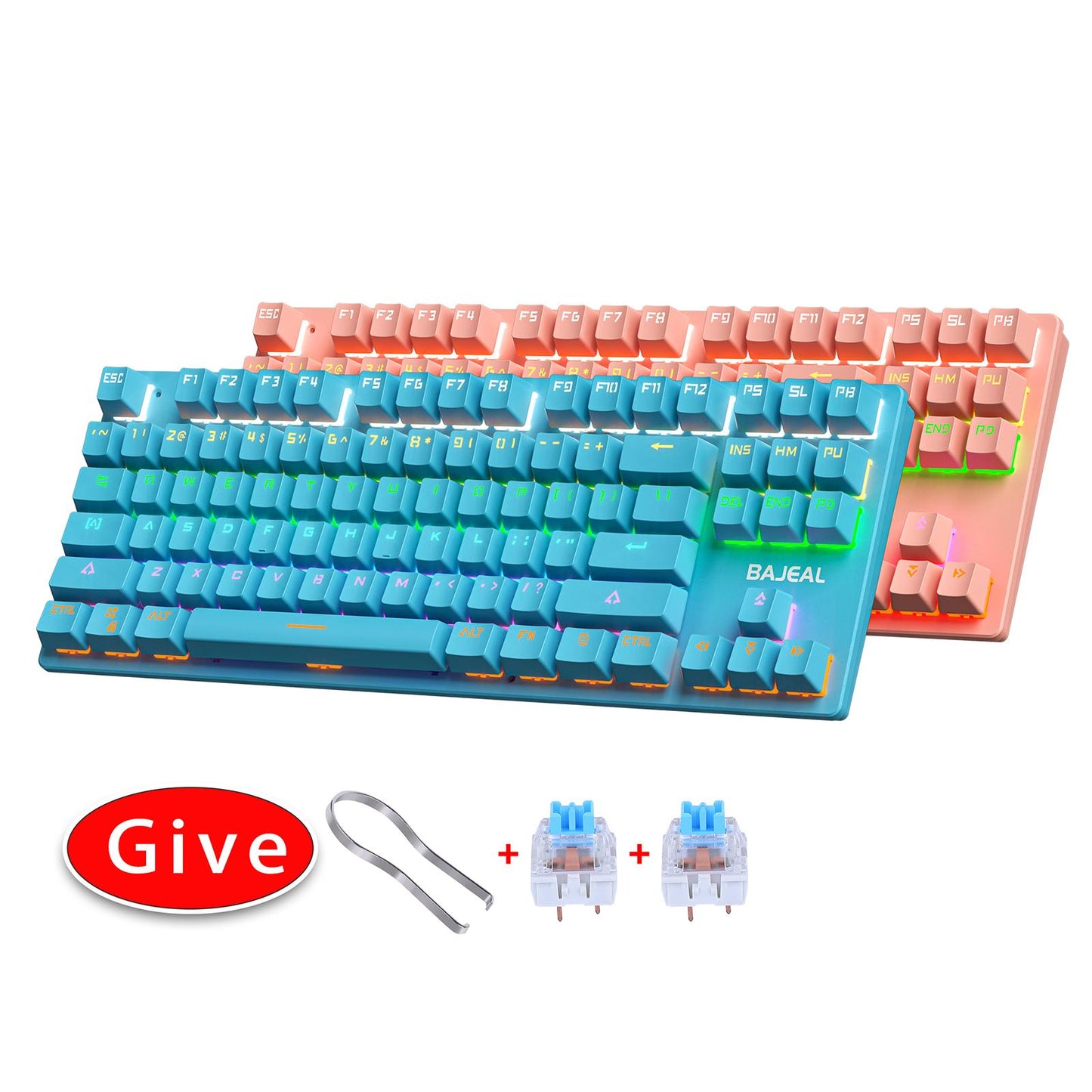Cute 87-Key Backlit Wired Mechanical Keyboard for Windows Gamer PC Blue