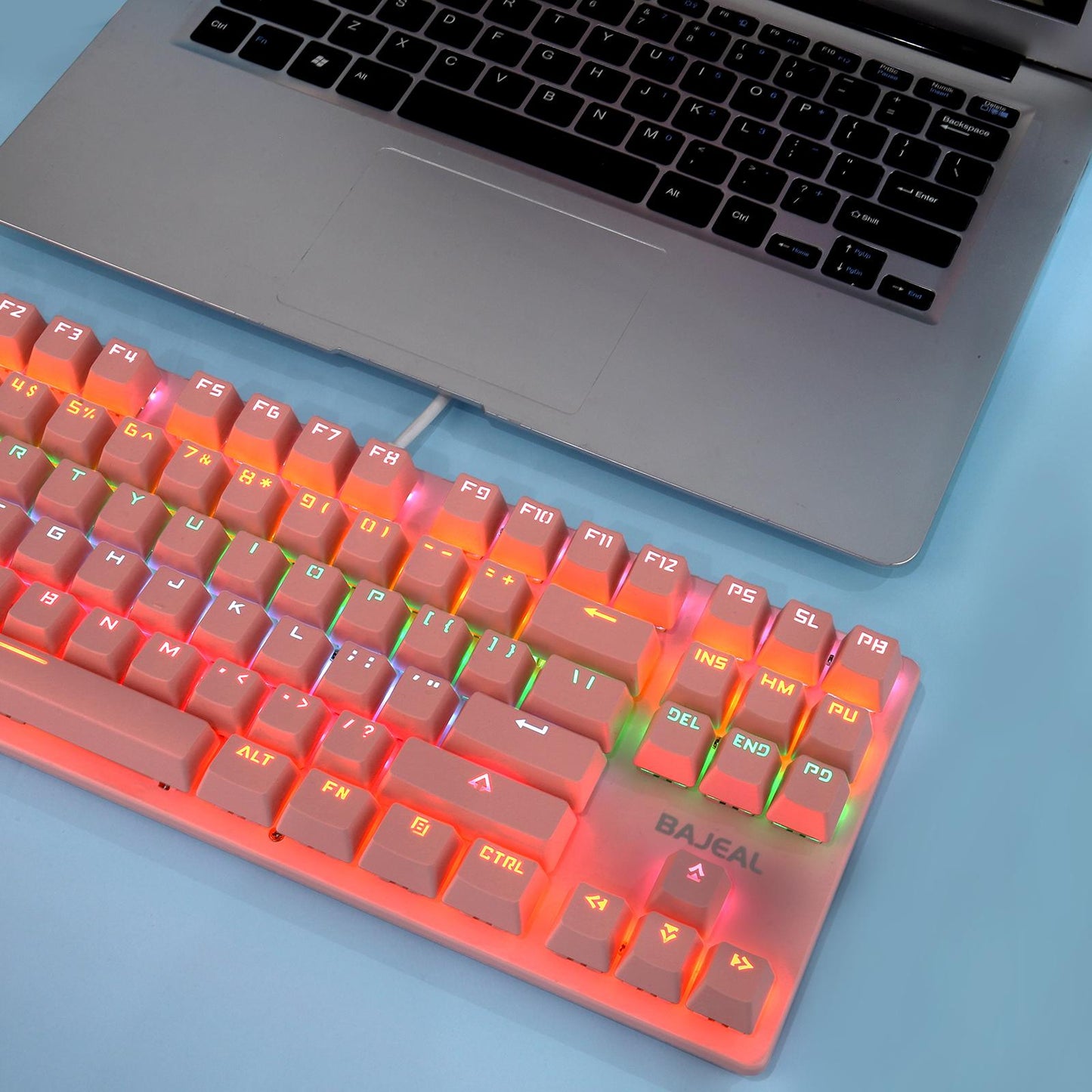 Cute 87-Key Backlit Wired Mechanical Keyboard for Windows Gamer PC Pink