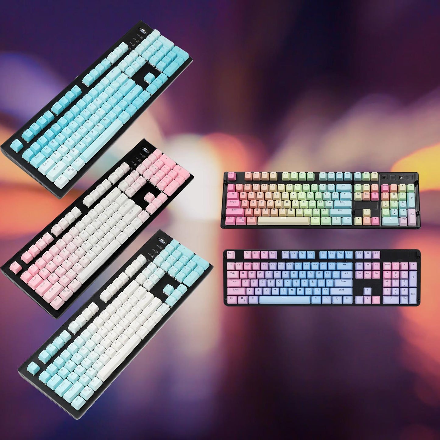 104 Keys Mechanical Switch Keyboard Keycaps PBT Keycaps Rainbow Gradient