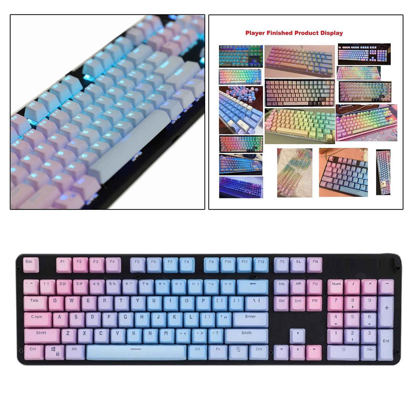 104 Keys Mechanical Switch Keyboard Keycaps PBT Keycaps Blue Pink Gradient