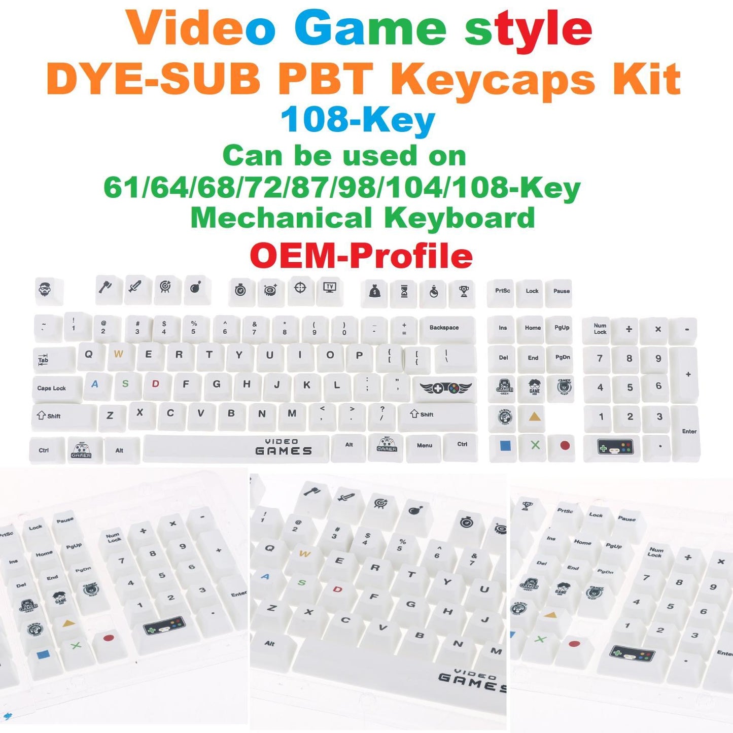 108 Keys PBT Keycaps OEM Profile Suitable for Any Size Mechanical Keyboard Electronic Game