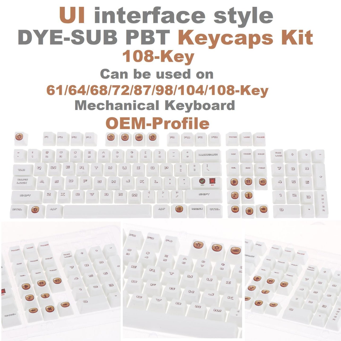 108 Keys PBT Keycaps OEM Profile Suitable for Any Size Mechanical Keyboard UI