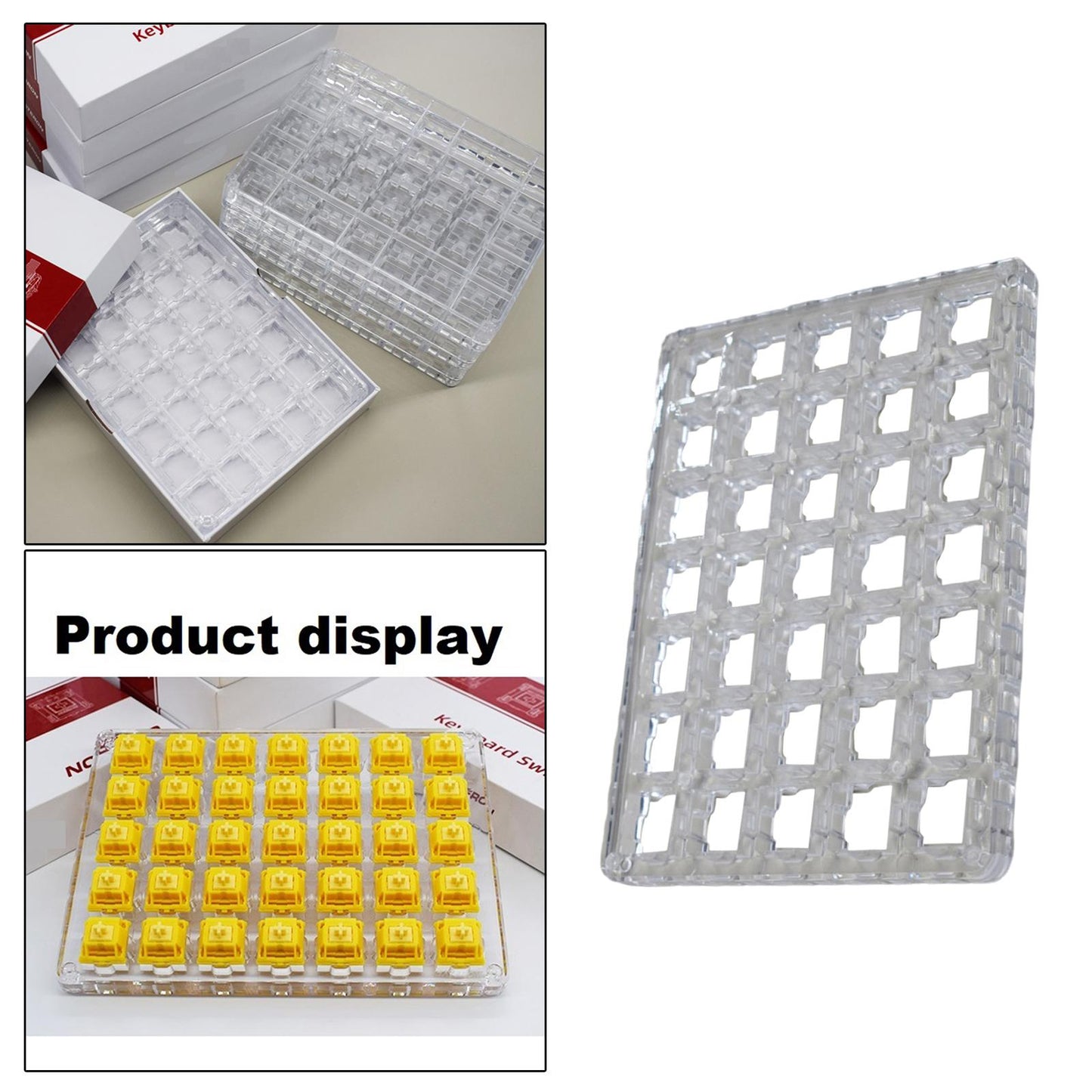 Transparent Button Tester Base Acrylic Storage for Keyboard 14x14x1cm