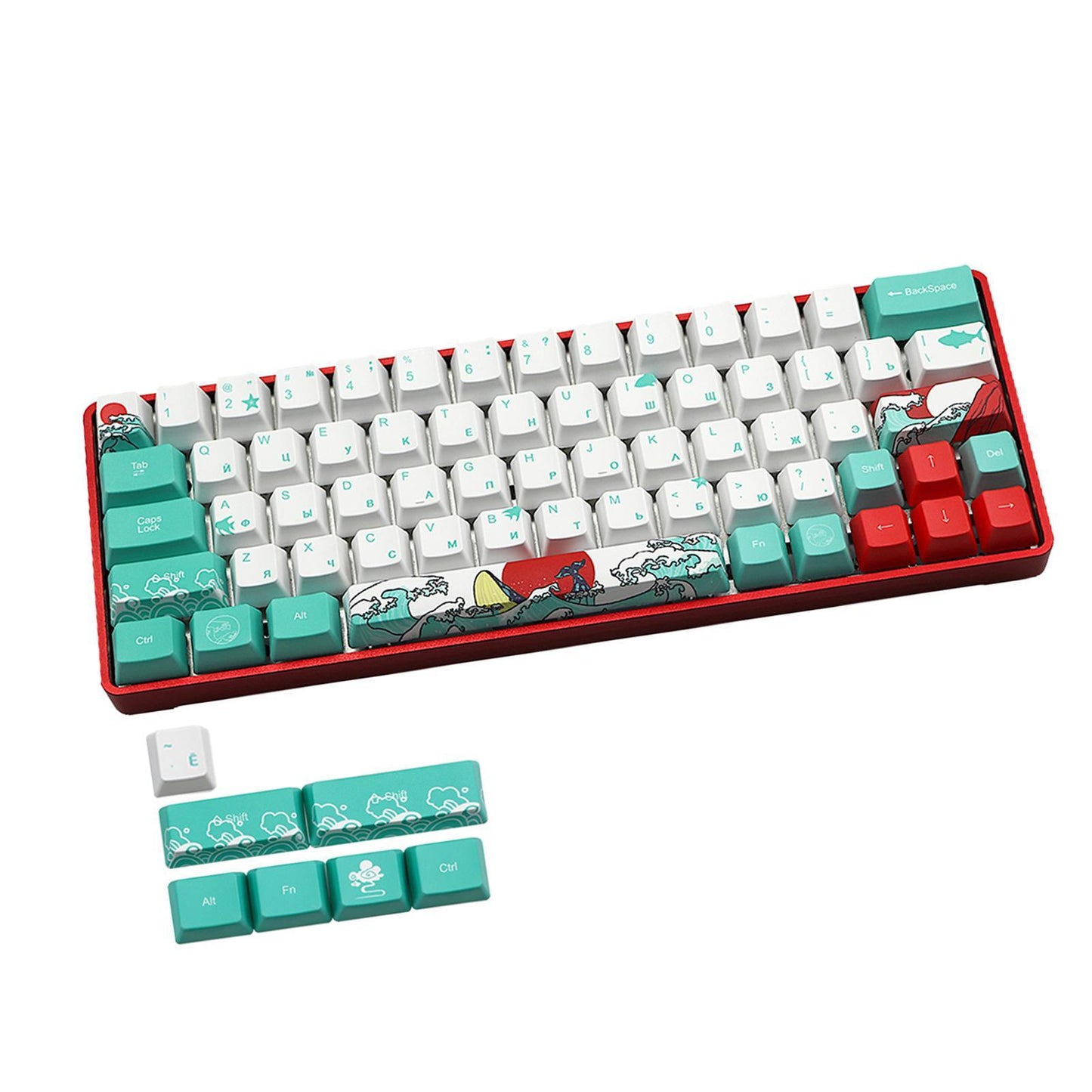 71 Keys Coral Sea Keycaps PBT Dye Sub Set For Cherry MX Keyboards Russian
