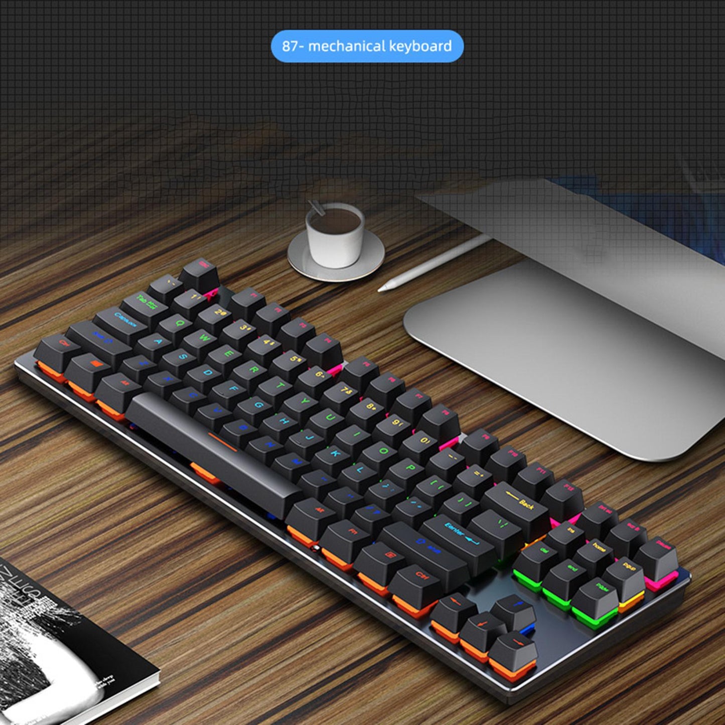 USB 87 Keys Punk Wired Gaming Keyboard Splash-Proof Design black