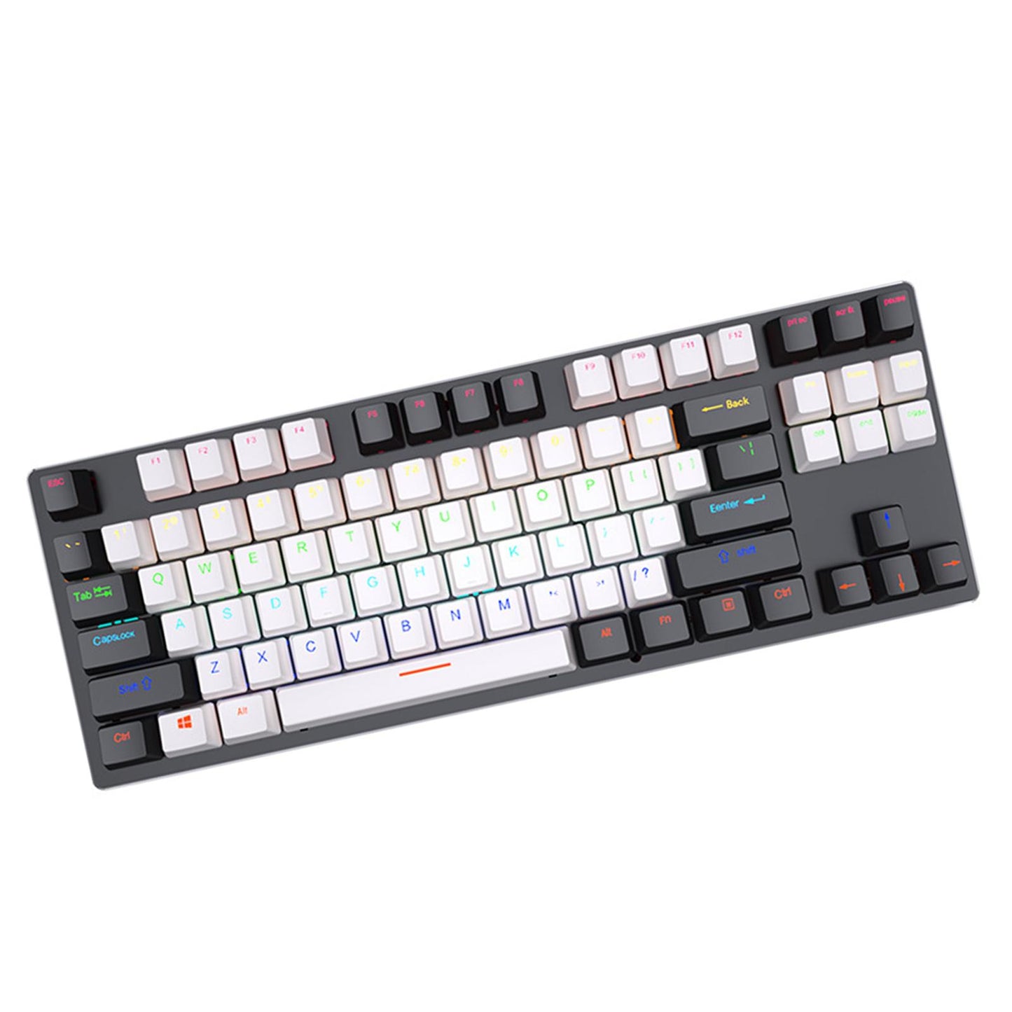 USB 87 Keys Punk Wired Gaming Keyboard Splash-Proof Design Black and white